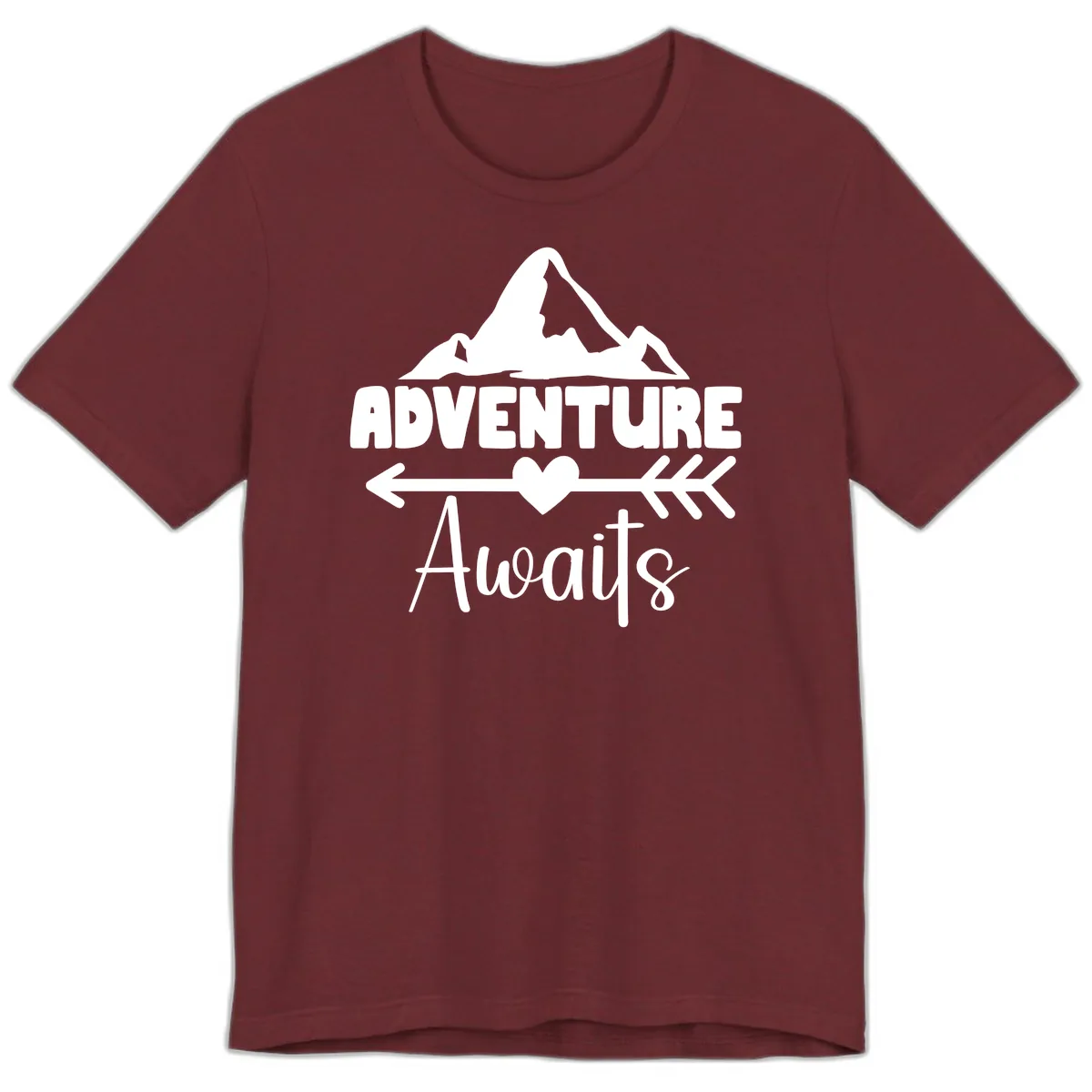 Adventure Awaits Mountain Heart Premium T-Shirt in Heather Cardinal
