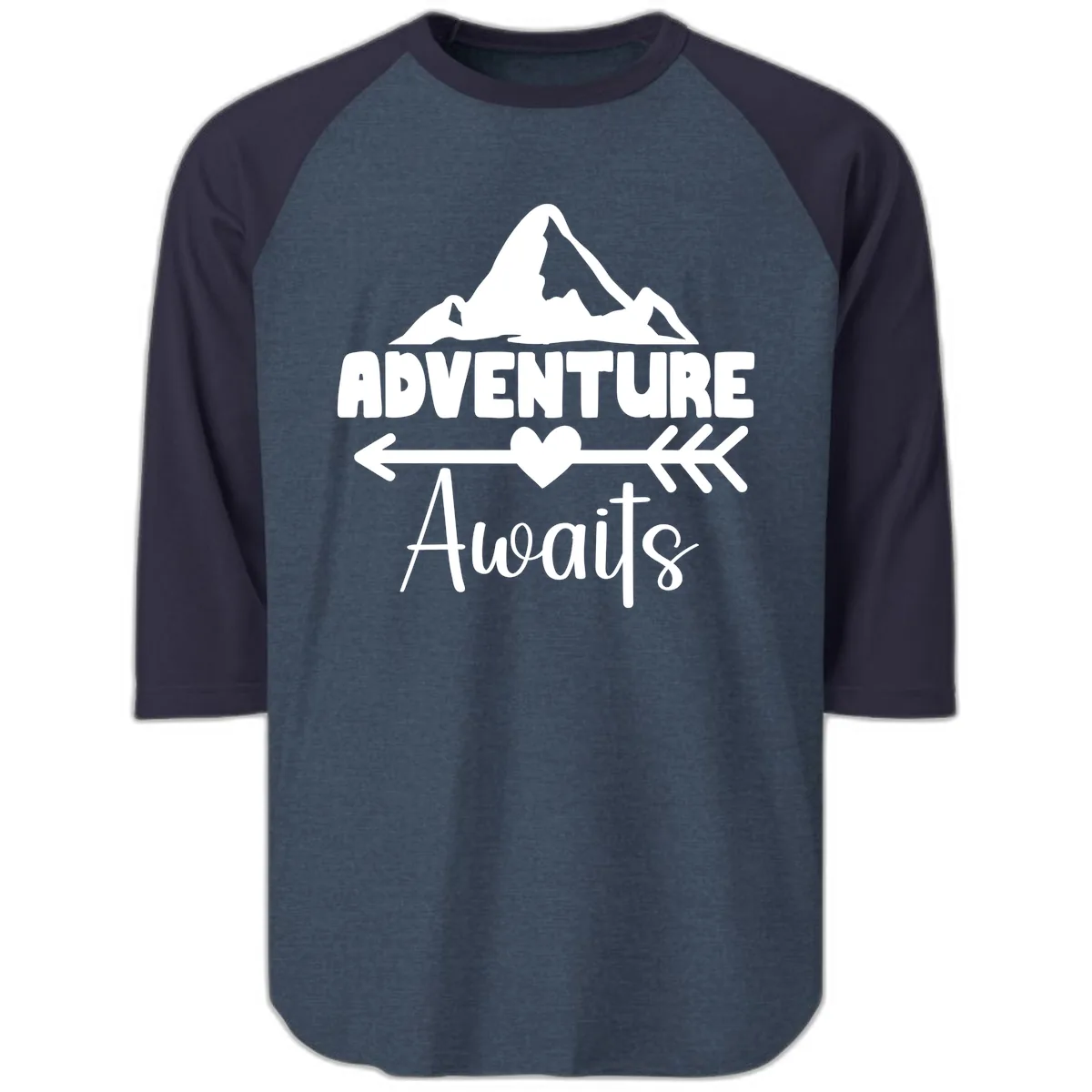 Adventure Awaits Mountain Heart Raglan 3/4 in Heather Denim Navy