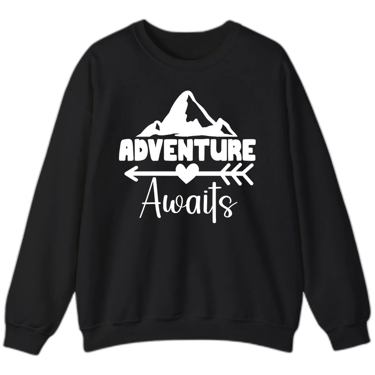 Adventure Awaits Mountain Heart Sweatshirt in Black