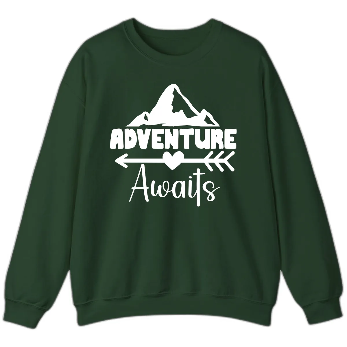 Adventure Awaits Mountain Heart Sweatshirt in Forest Green