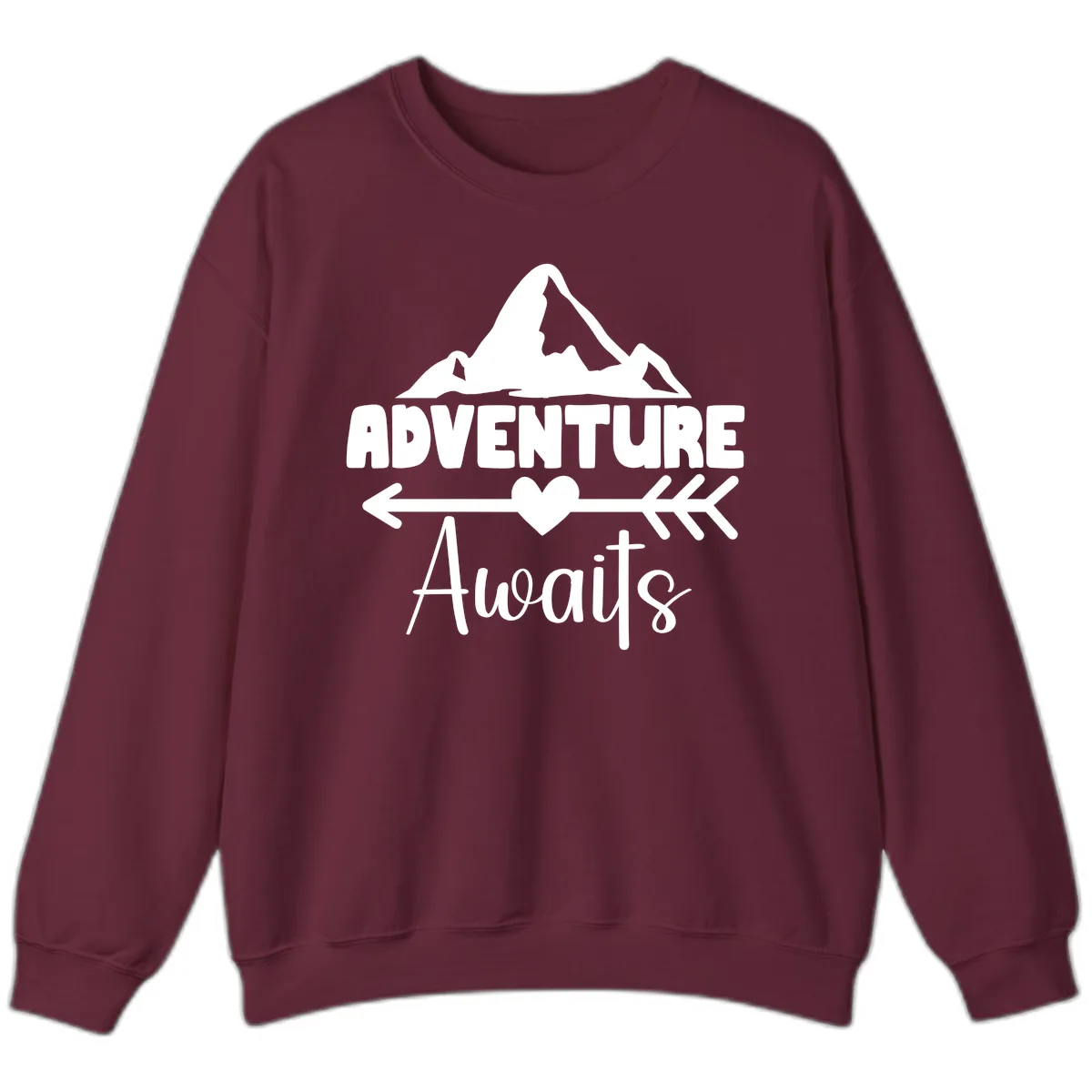 Adventure Awaits Mountain Heart Sweatshirt in Maroon