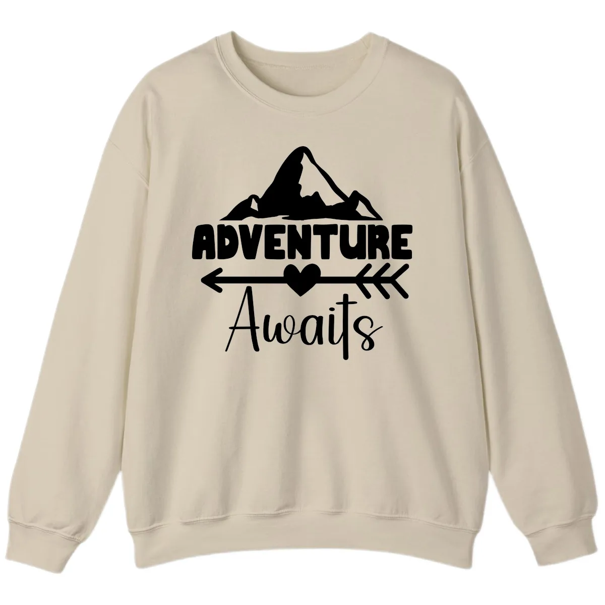 Adventure Awaits Mountain Heart Sweatshirt in Sand