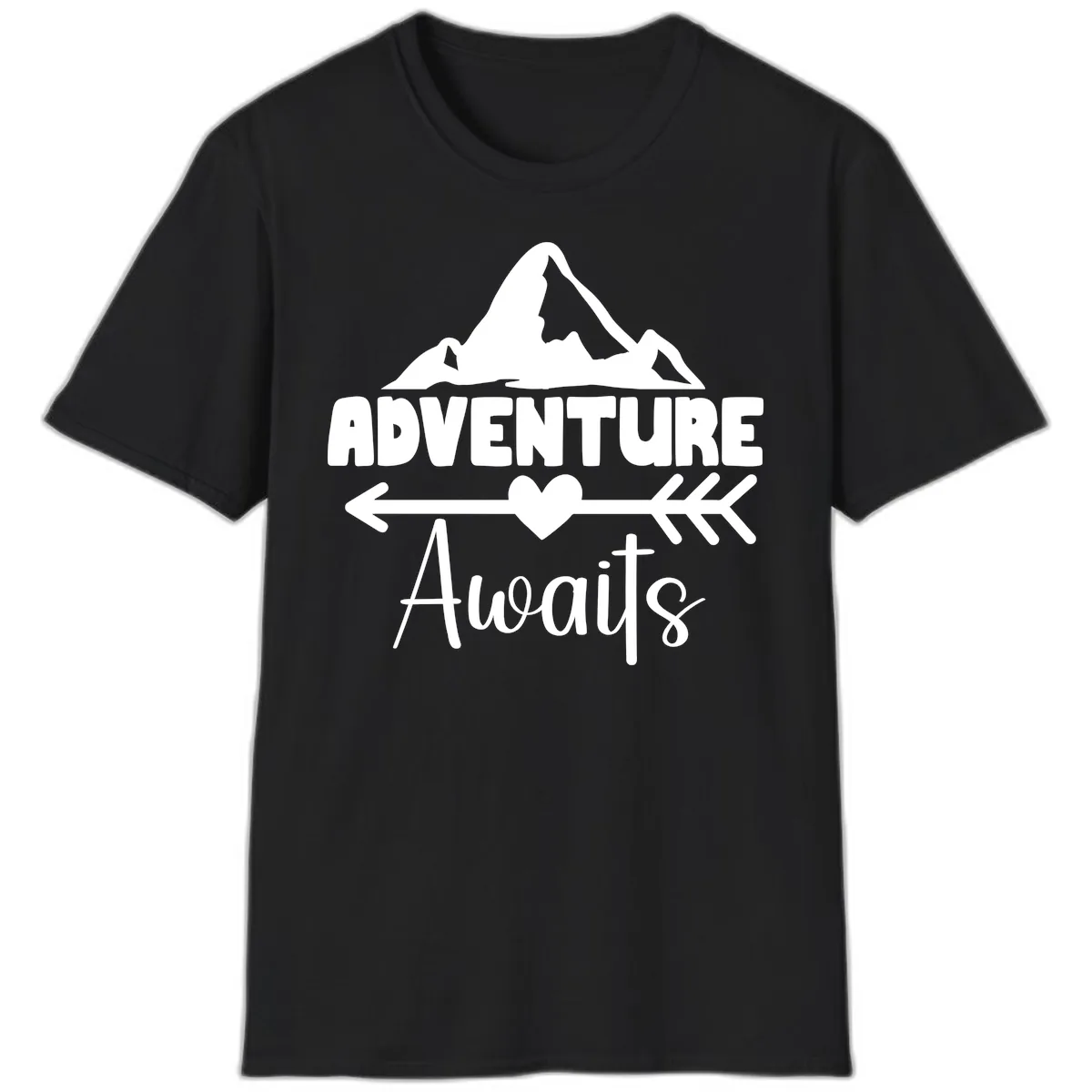 Adventure Awaits Mountain Heart T-Shirt in Black