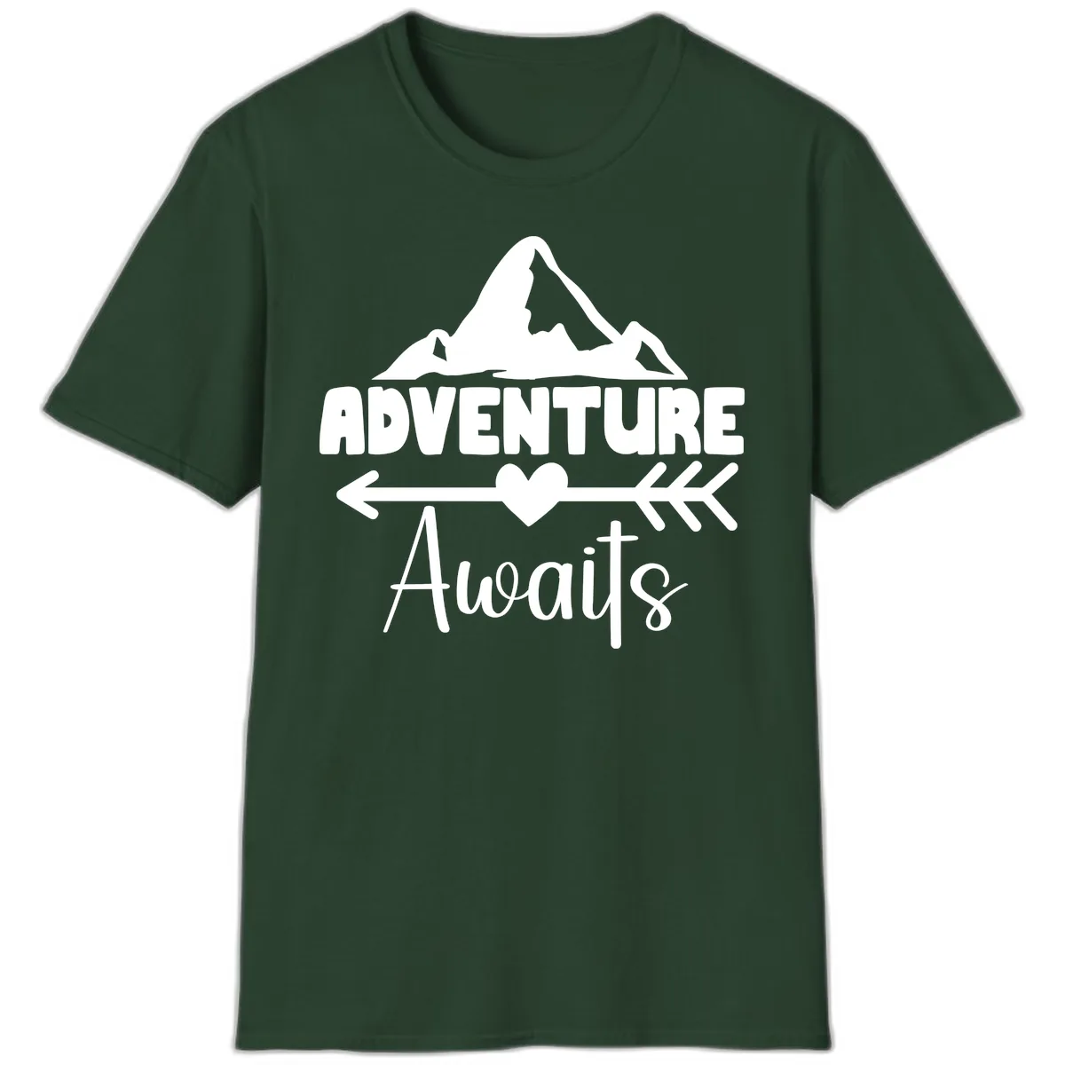 Adventure Awaits Mountain Heart T-Shirt in Forest Green