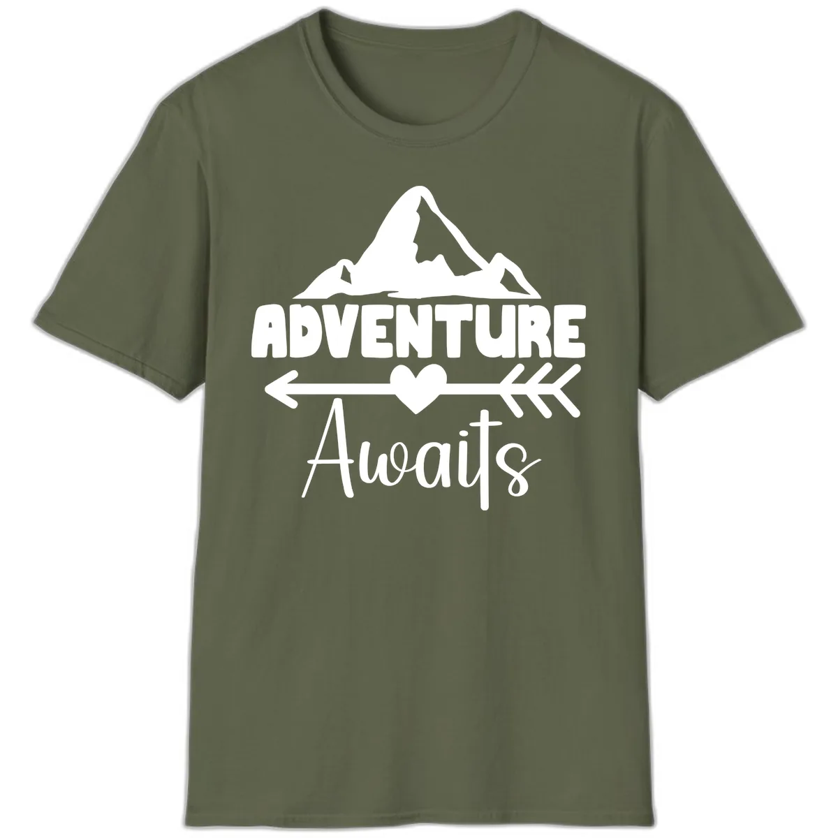 Adventure Awaits Mountain Heart T-Shirt in Military Green