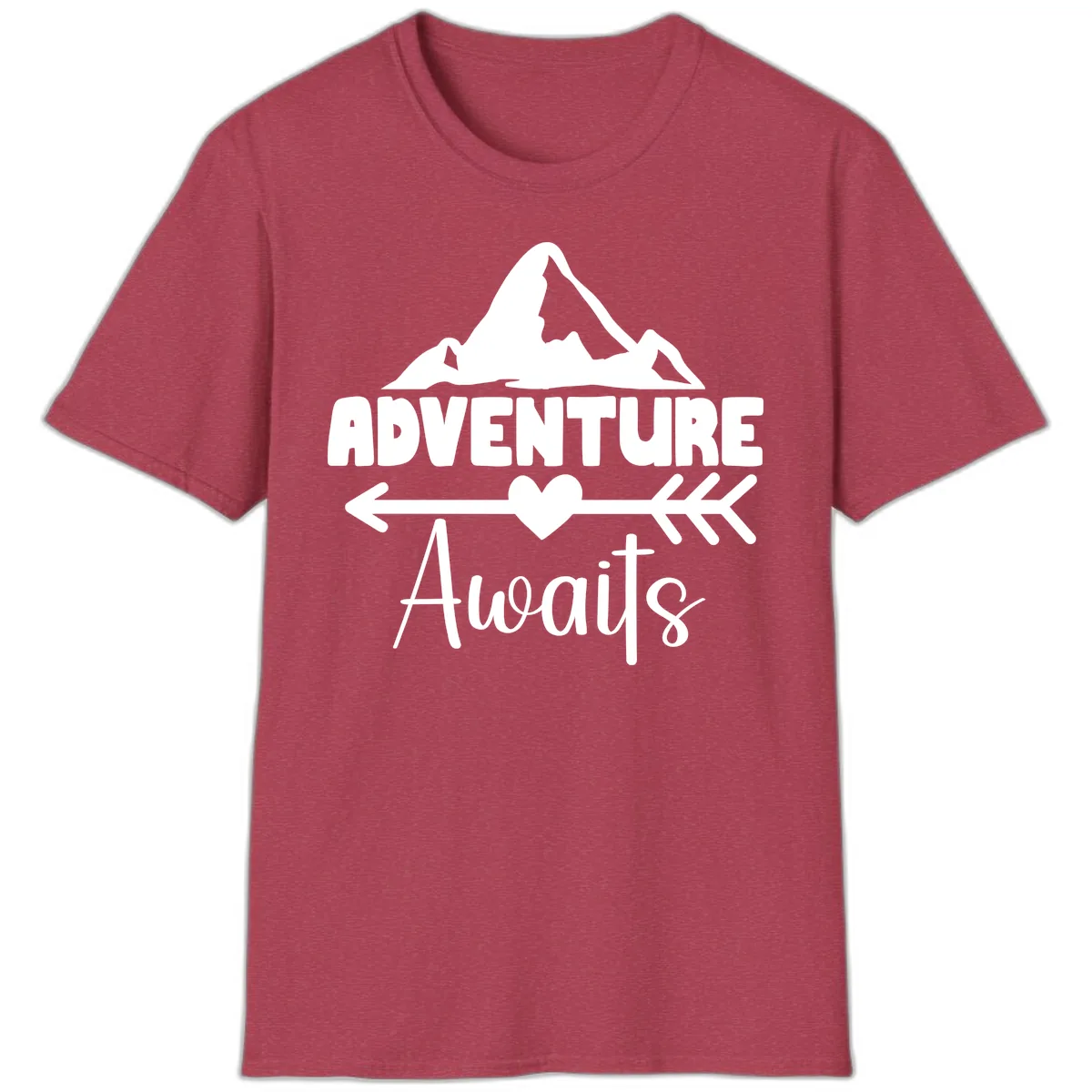 Adventure Awaits Mountain Heart T-Shirt in Heather Cardinal