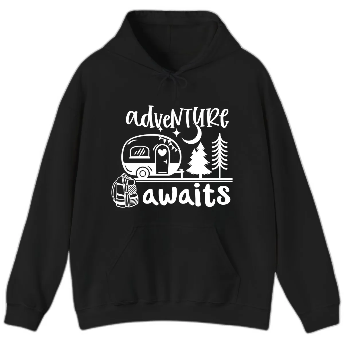 Adventure Awaits Camper Van Hoodie in Black