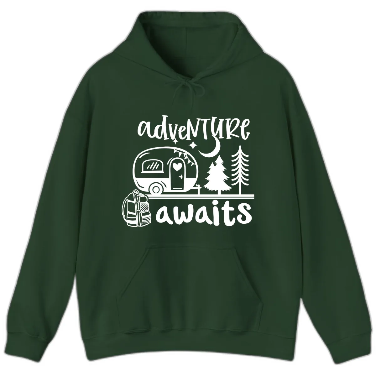 Adventure Awaits Camper Van Hoodie in Forest Green