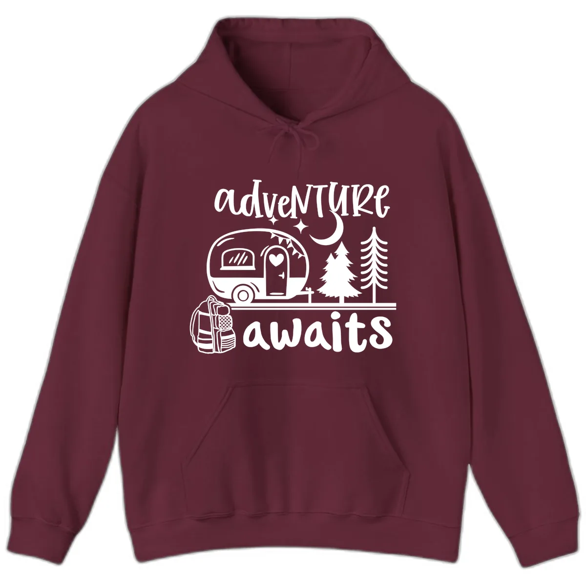 Adventure Awaits Camper Van Hoodie in Maroon