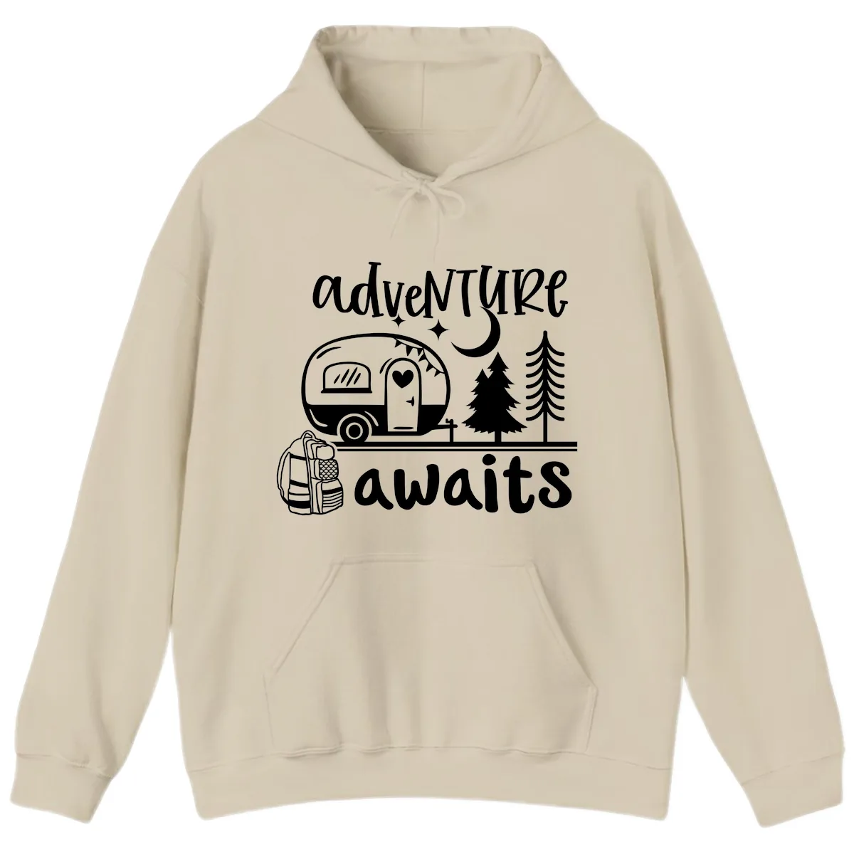 Adventure Awaits Camper Van Hoodie in Sand