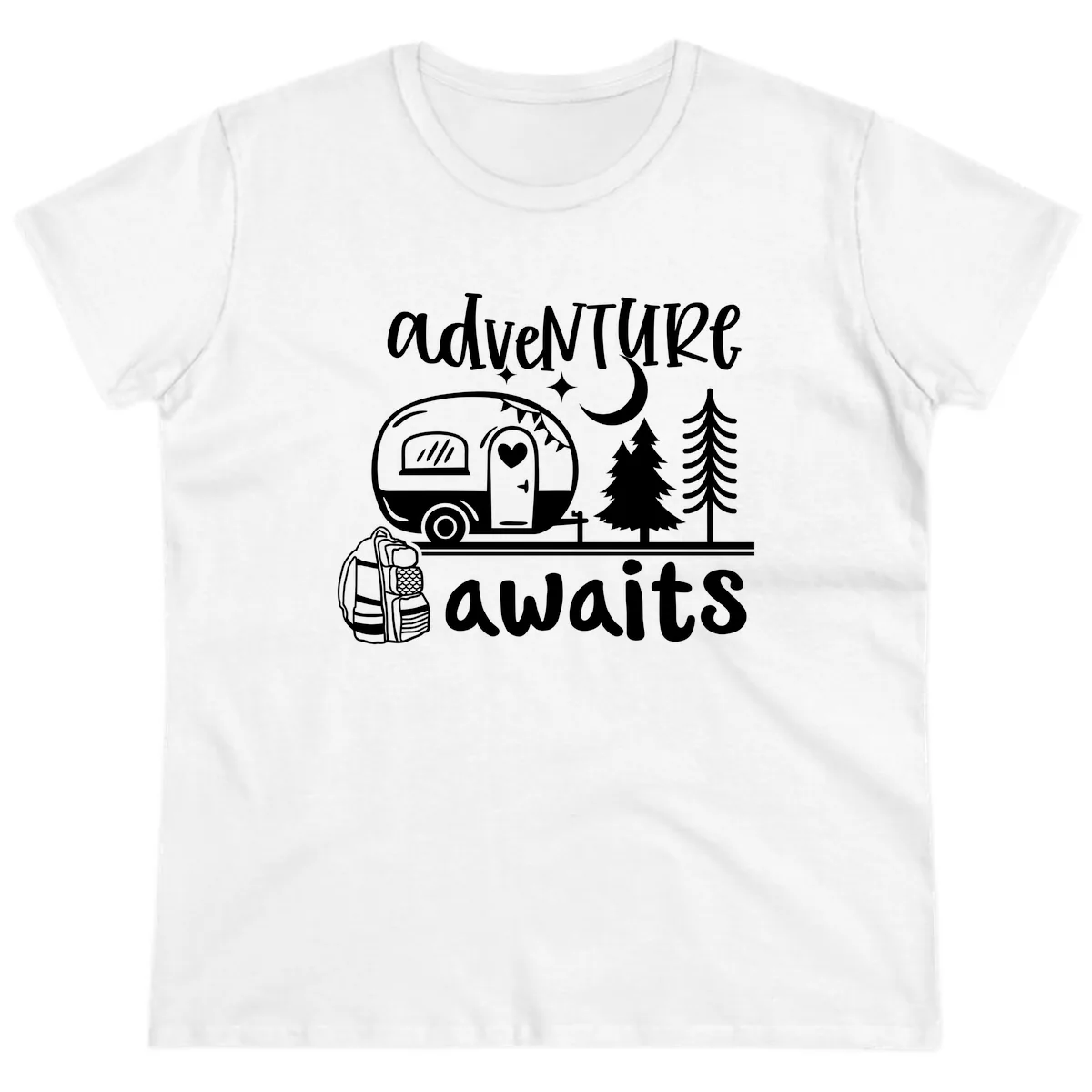 Adventure Awaits Camper Van Ladies Tee in White