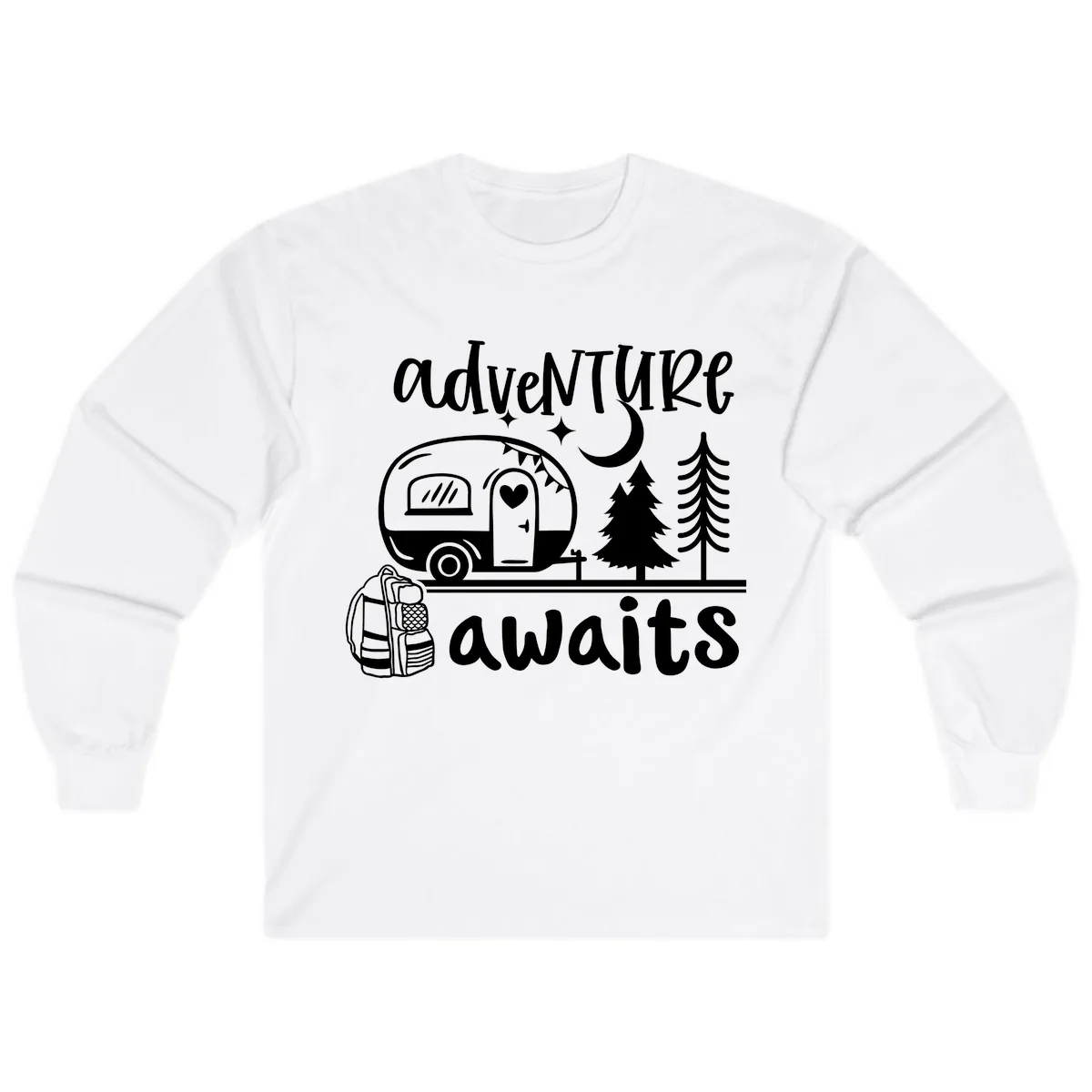 Adventure Awaits Camper Van Long Sleeve in White