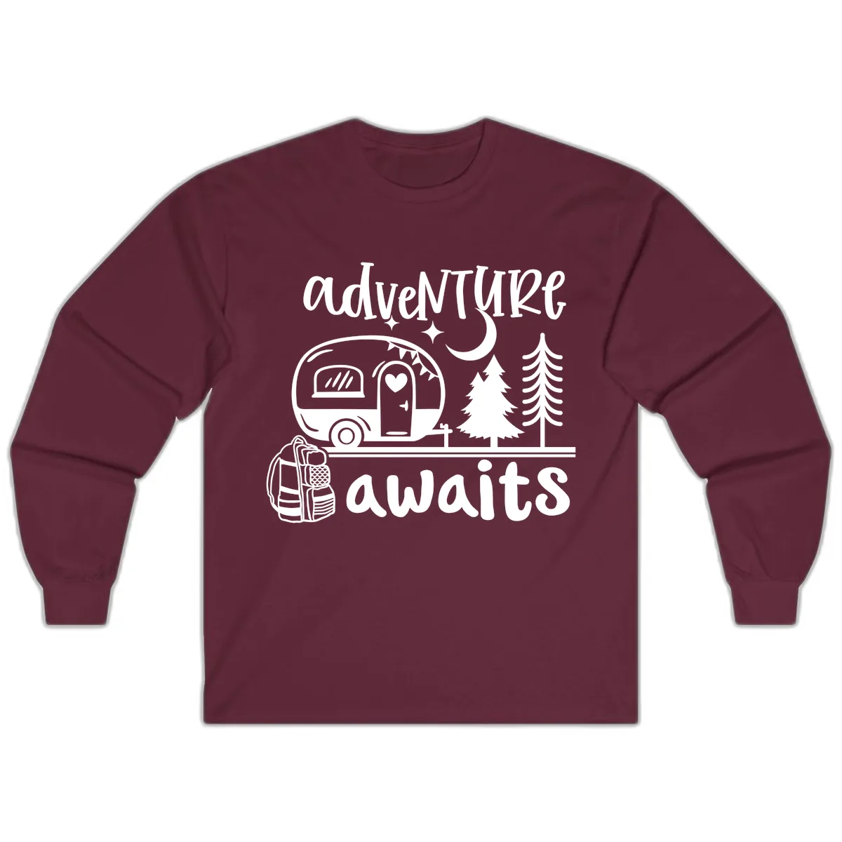 Adventure Awaits Camper Van Long Sleeve in Maroon