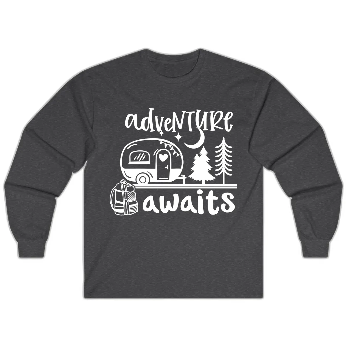Adventure Awaits Camper Van Long Sleeve in Dark Heather