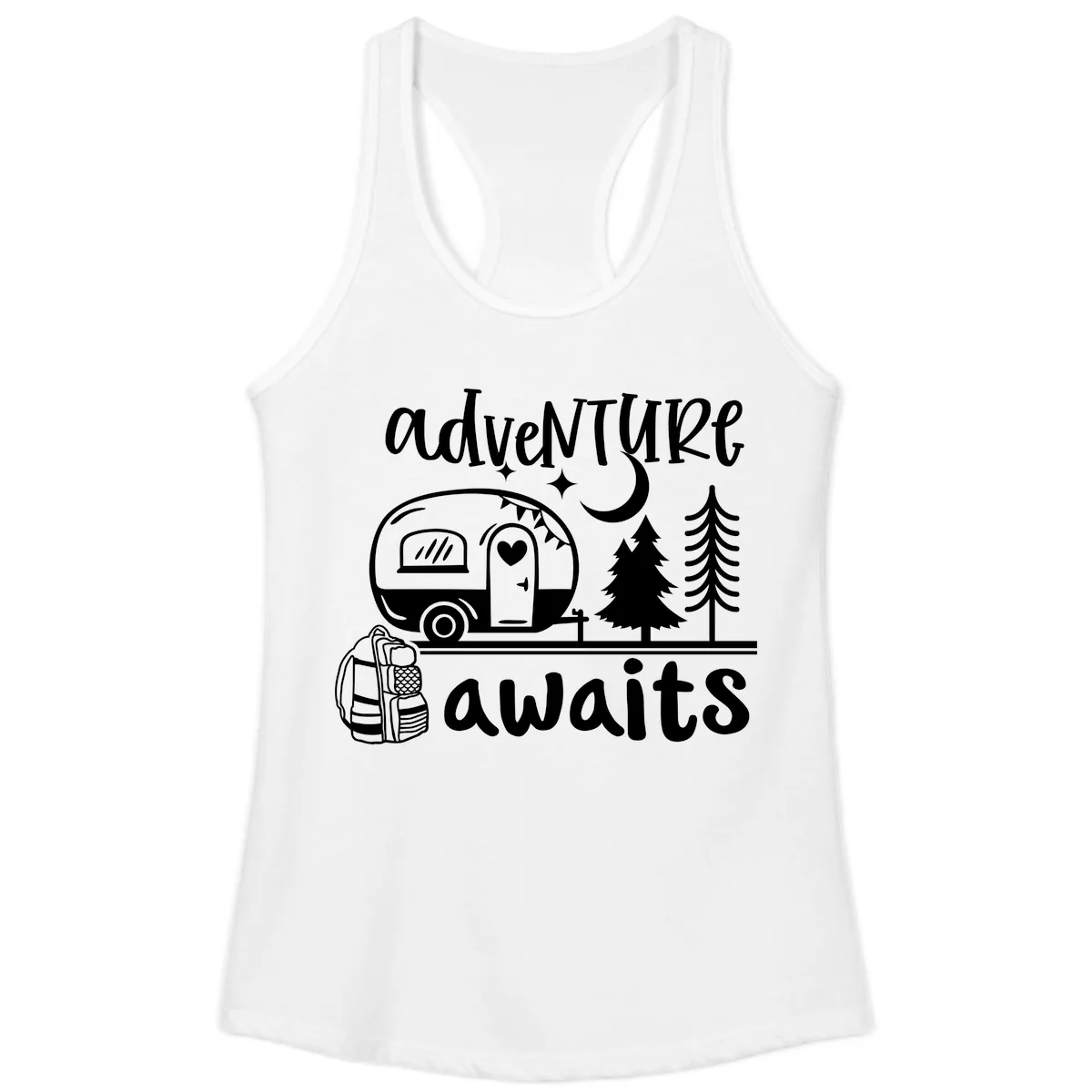 Adventure Awaits Camper Van Ladies Tank in White