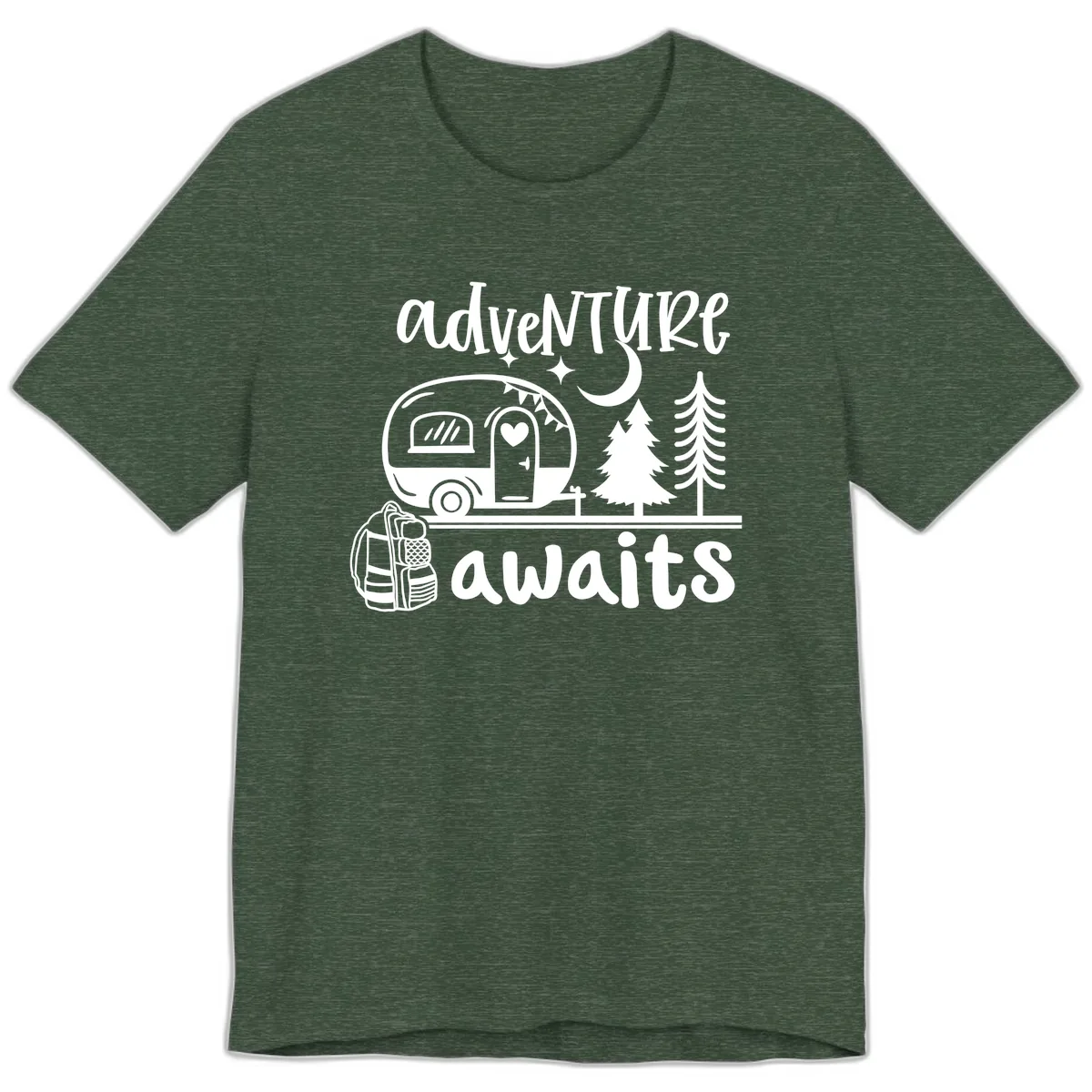 Adventure Awaits Camper Van Premium T-Shirt in Heather Forest