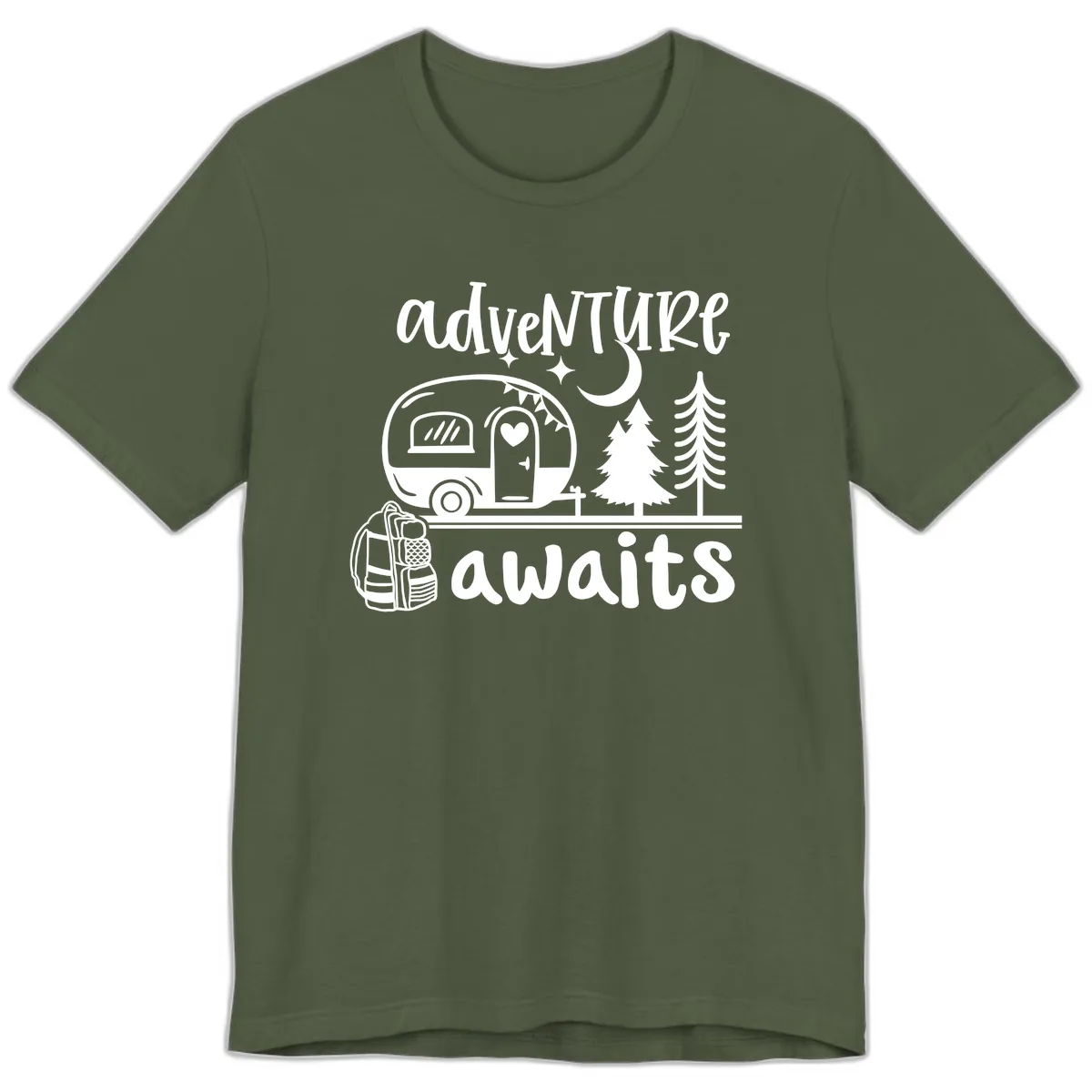 Adventure Awaits Camper Van Premium T-Shirt in Military Green