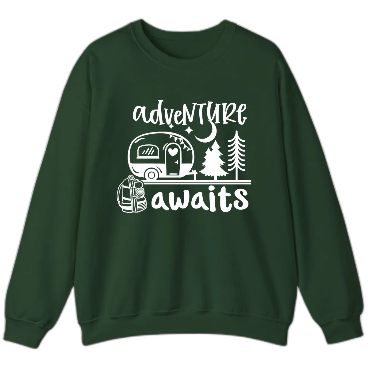 Adventure Awaits Camper Van Sweatshirt in Forest Green