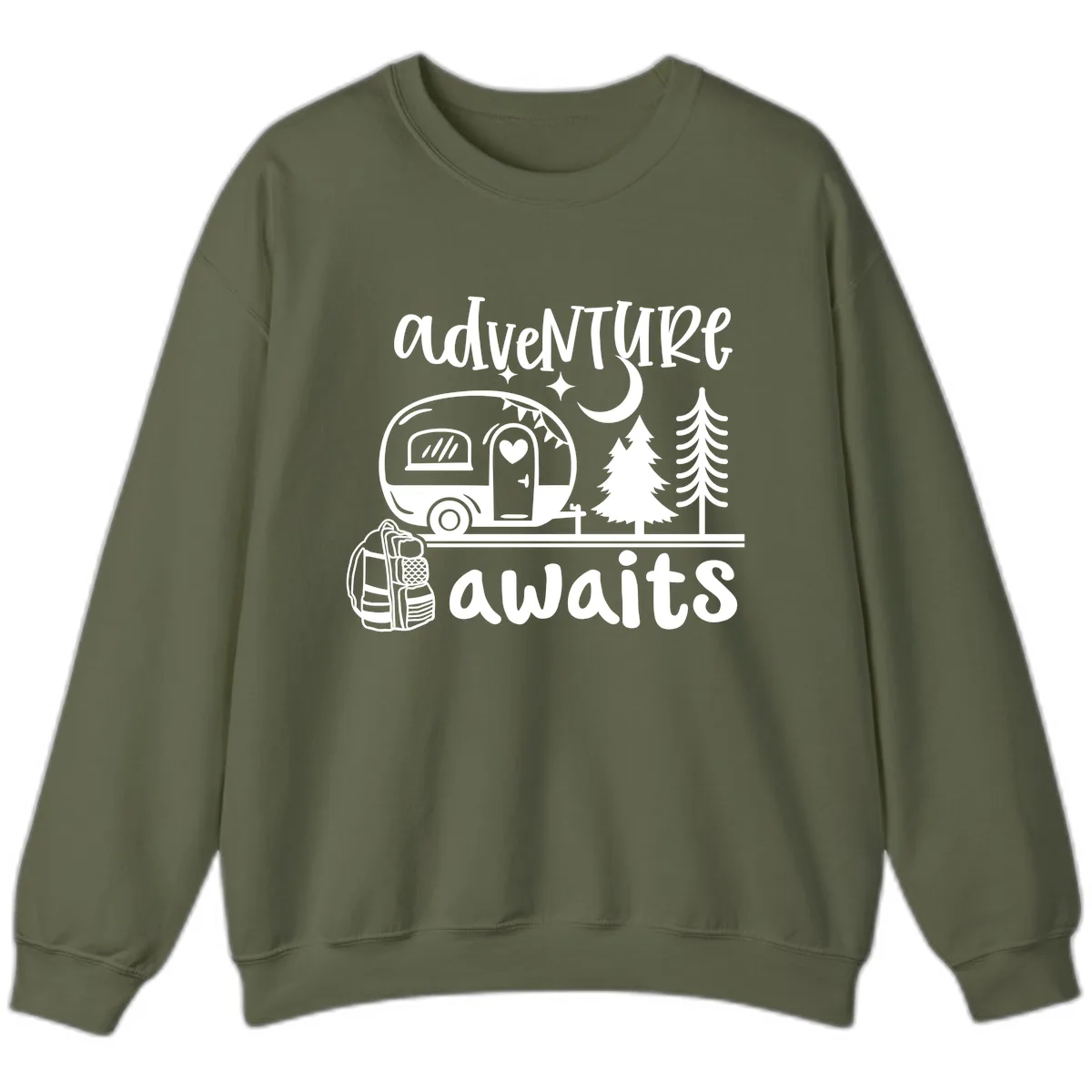 Adventure Awaits Camper Van Sweatshirt in Military Green