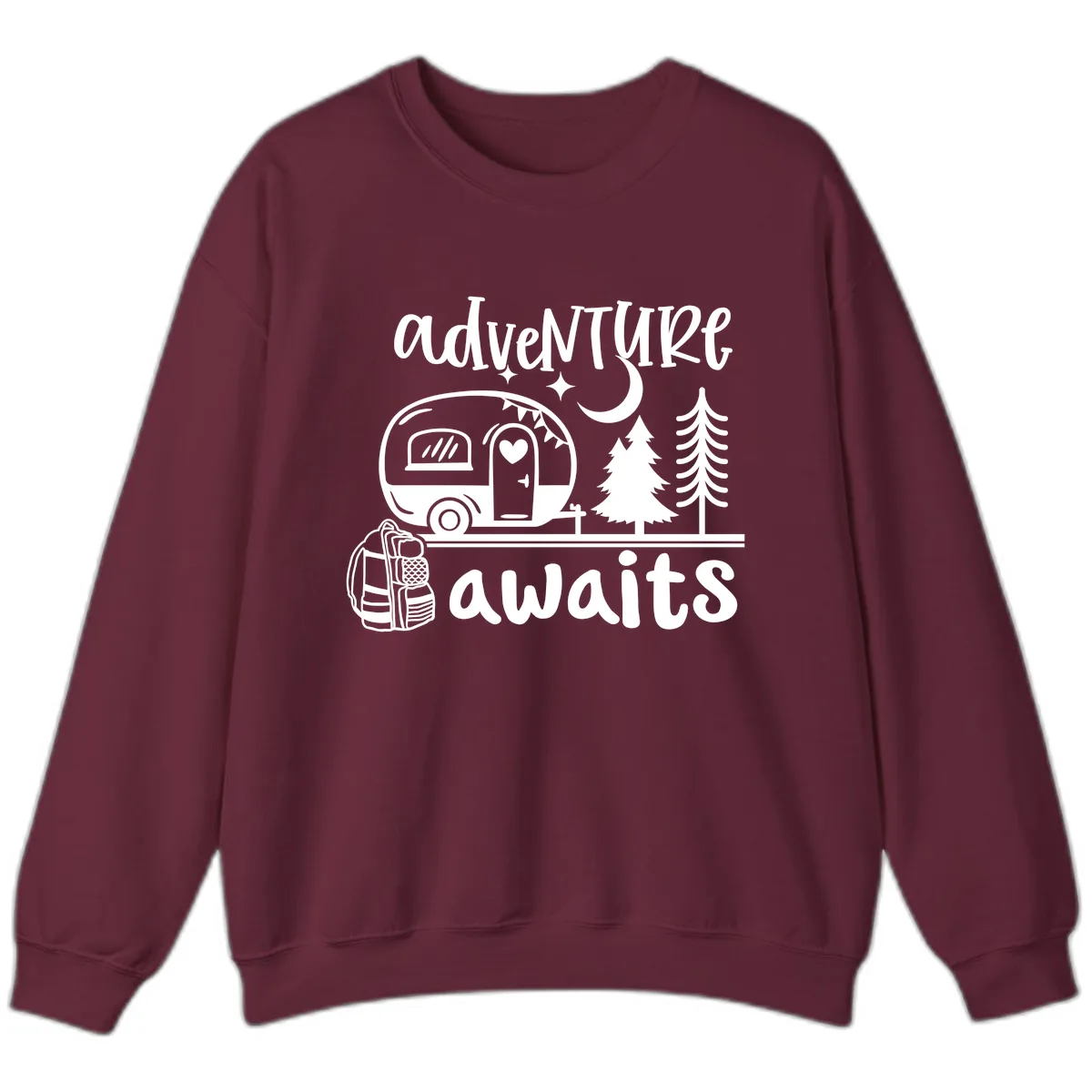 Adventure Awaits Camper Van Sweatshirt in Maroon