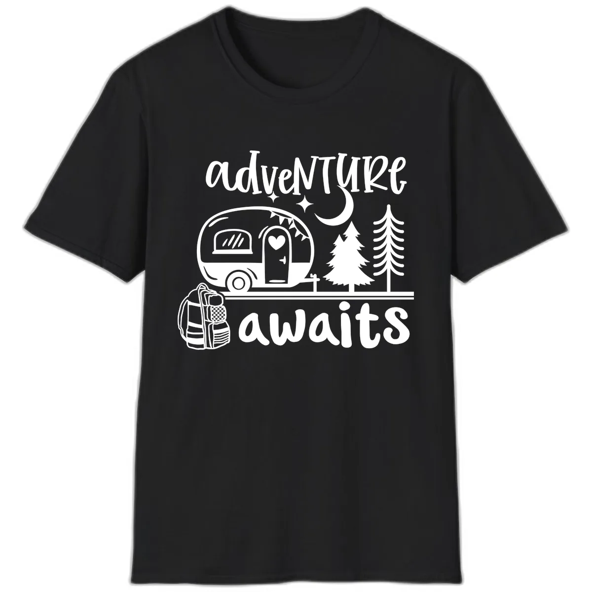 Adventure Awaits Camper Van T-Shirt in Black