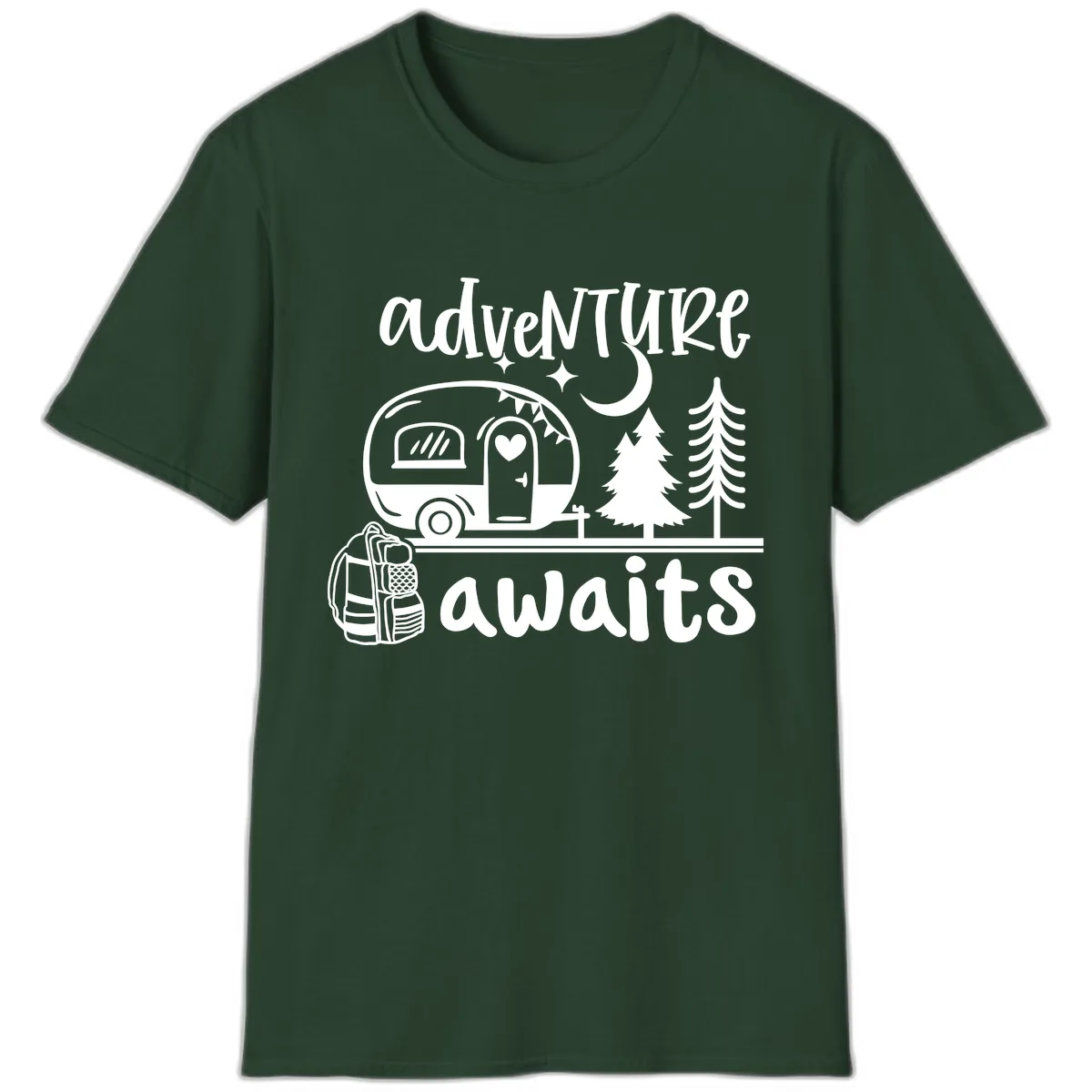 Adventure Awaits Camper Van T-Shirt in Forest Green