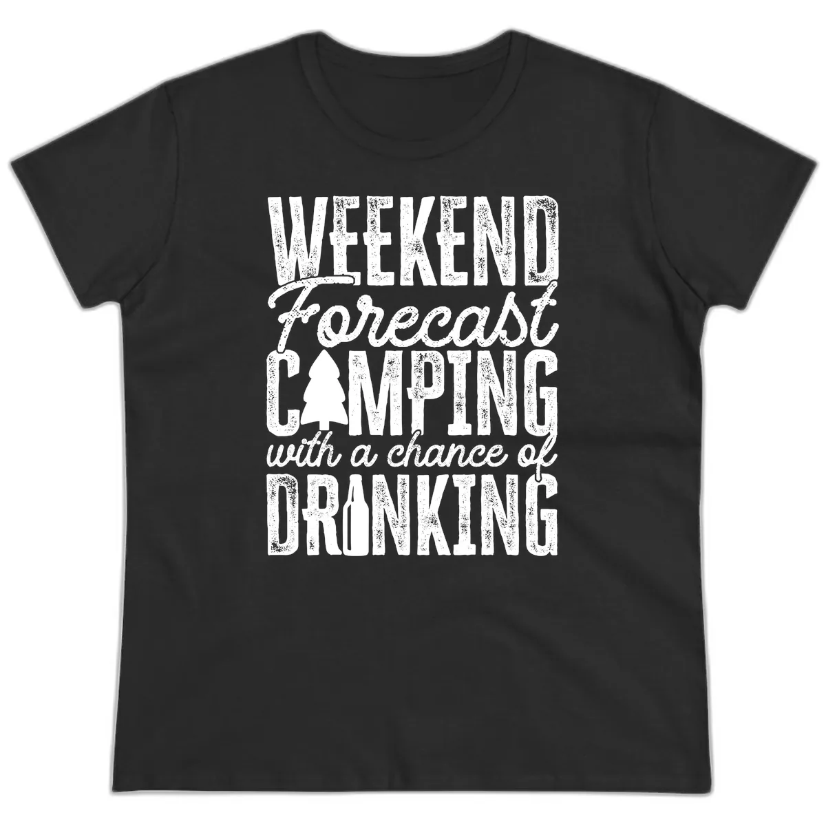Weekend Camping With a Chance of Drinking Ladies Tee in Black