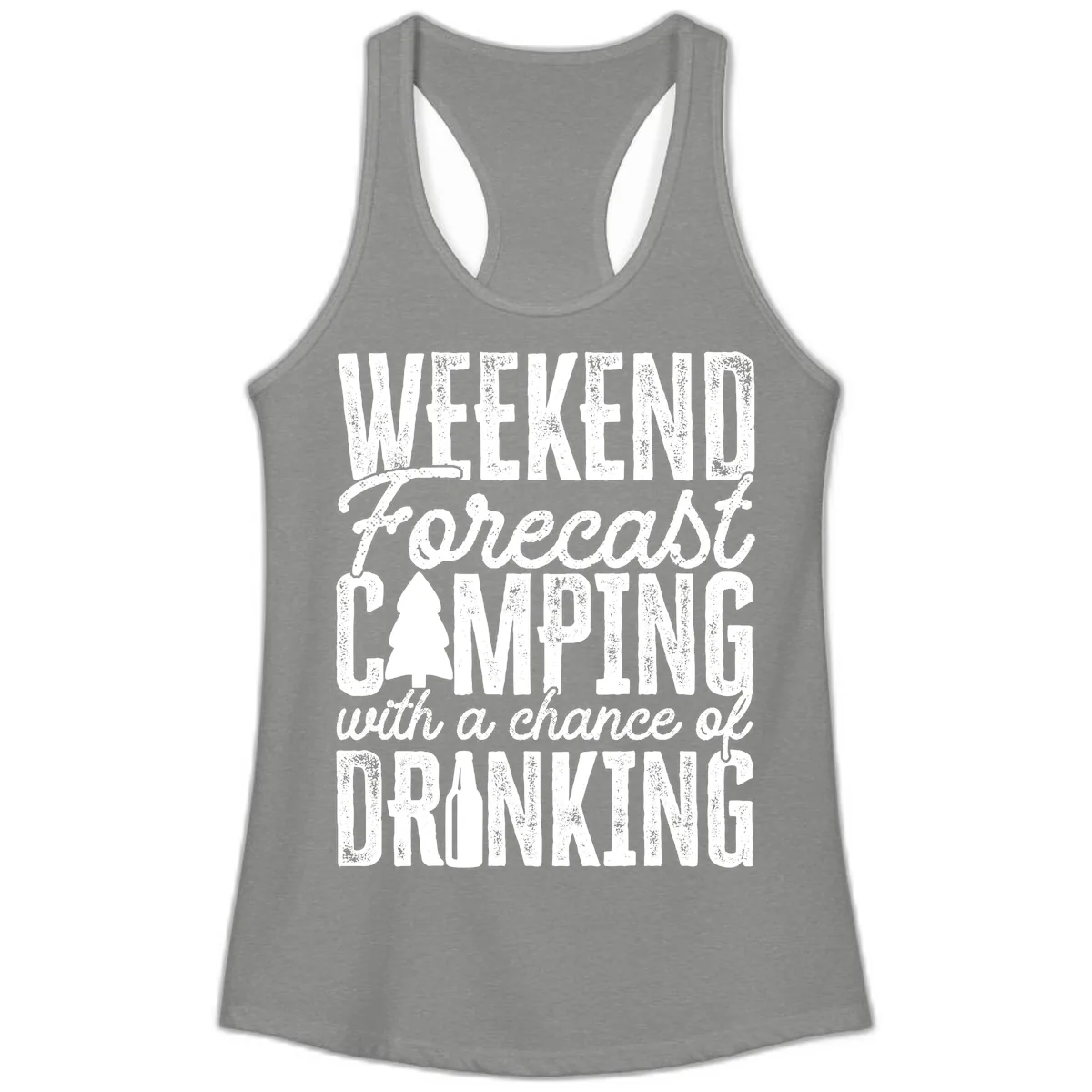 Weekend Camping With a Chance of Drinking Ladies Tank in Heather Grey