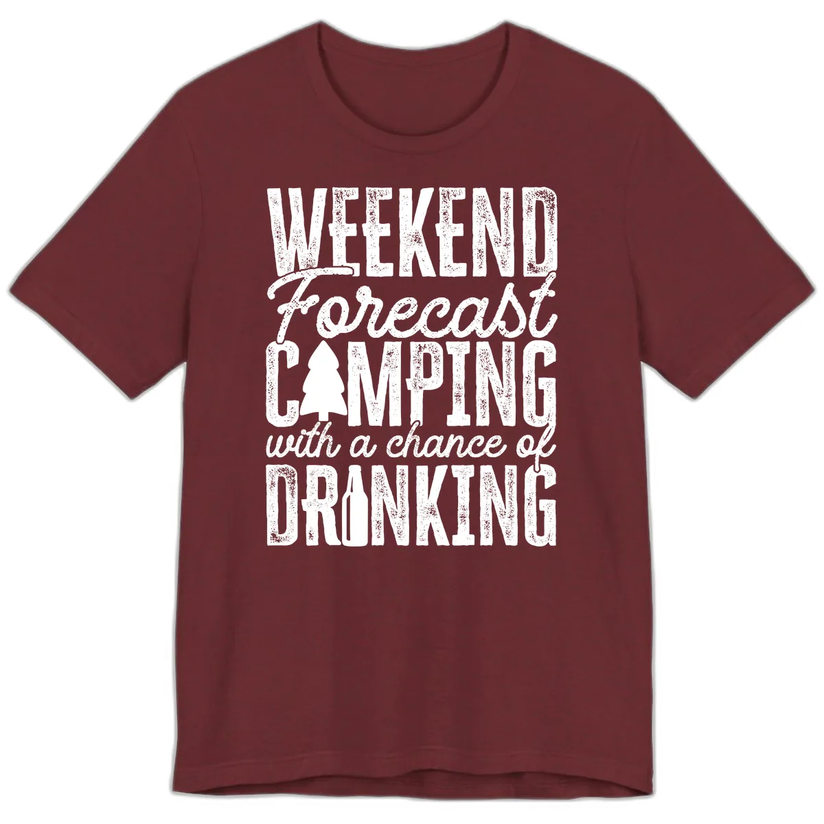 Weekend Camping With a Chance of Drinking Premium T-Shirt in Heather Cardinal