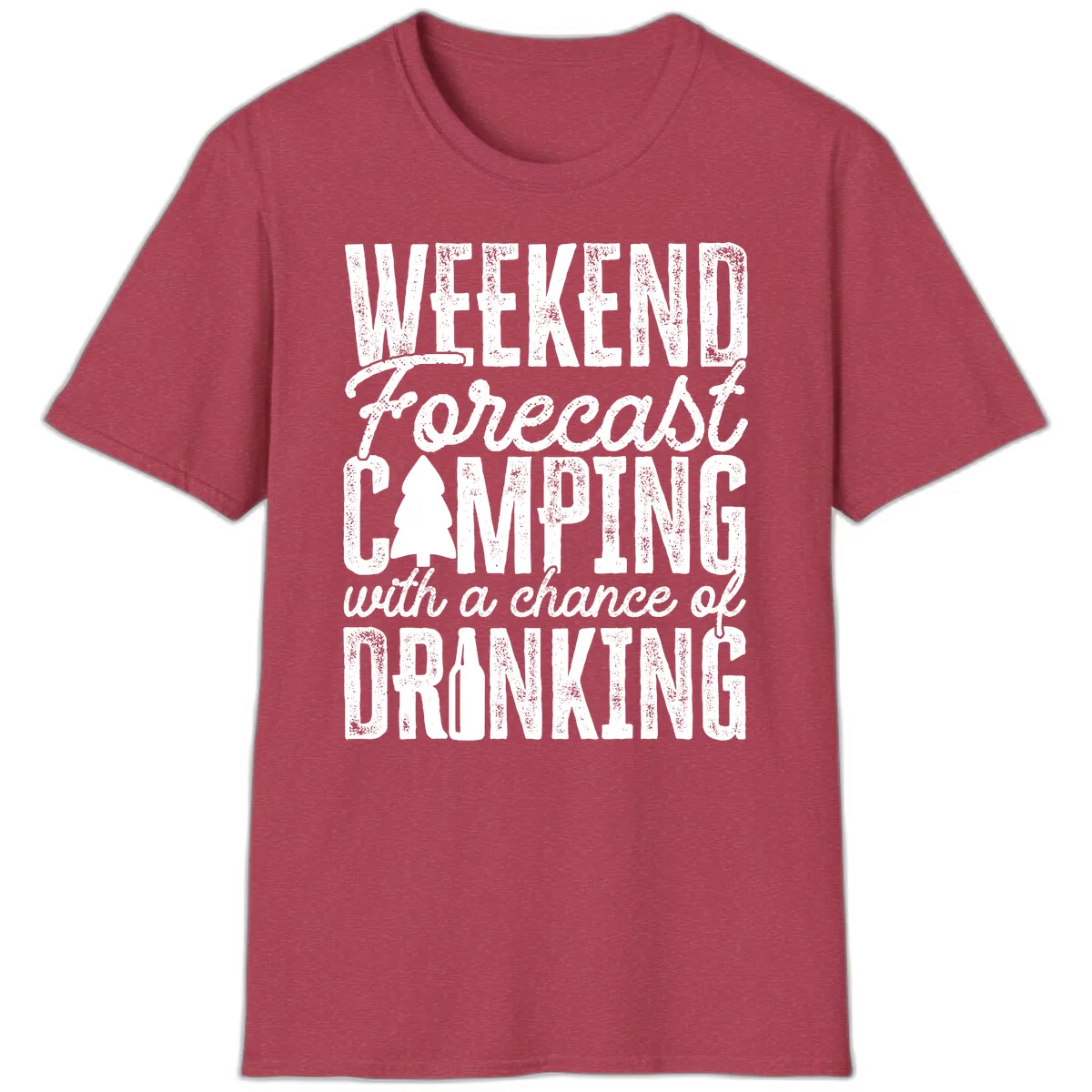 Weekend Camping With a Chance of Drinking T-Shirt in Heather Cardinal
