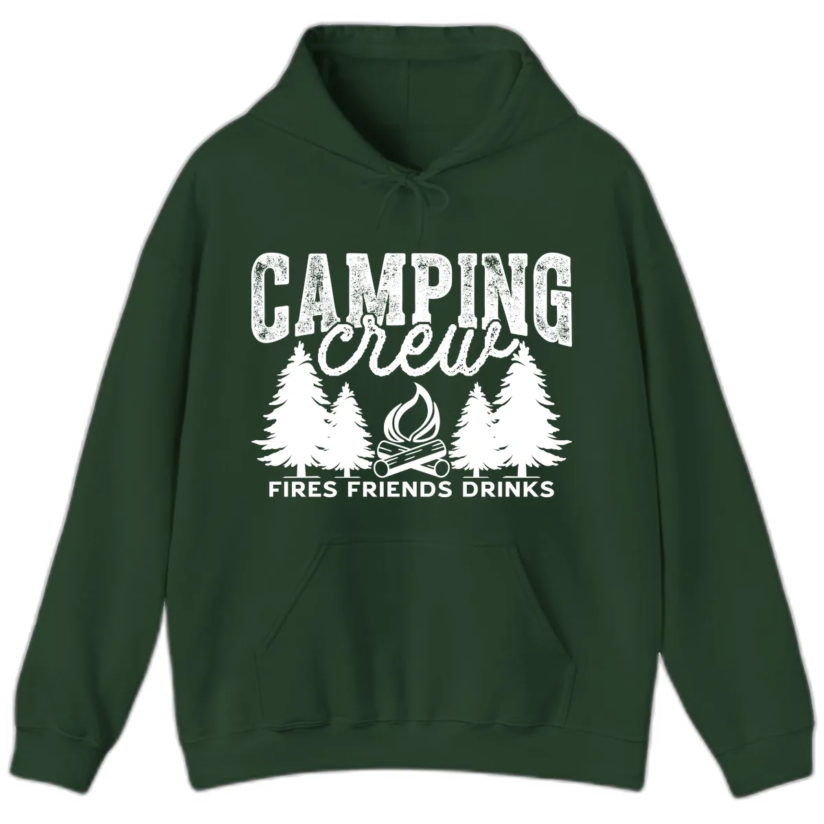 Camping Vibes Fires Friends Drinks Hoodie in Forest Green