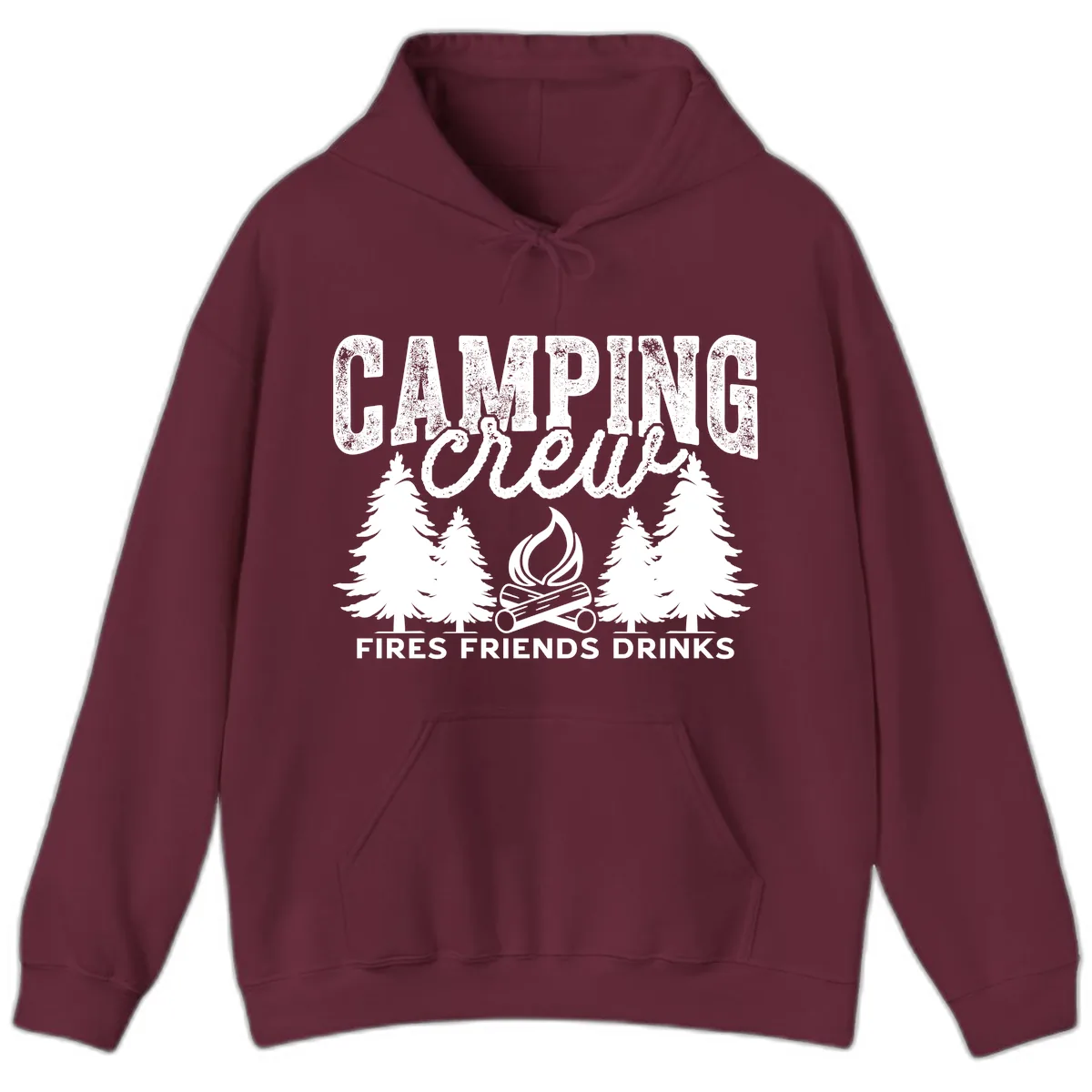 Camping Vibes Fires Friends Drinks Hoodie in Maroon
