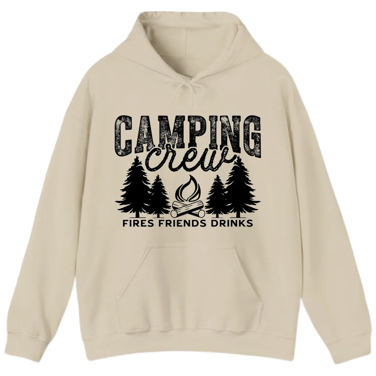 Camping Vibes Fires Friends Drinks Hoodie in Sand