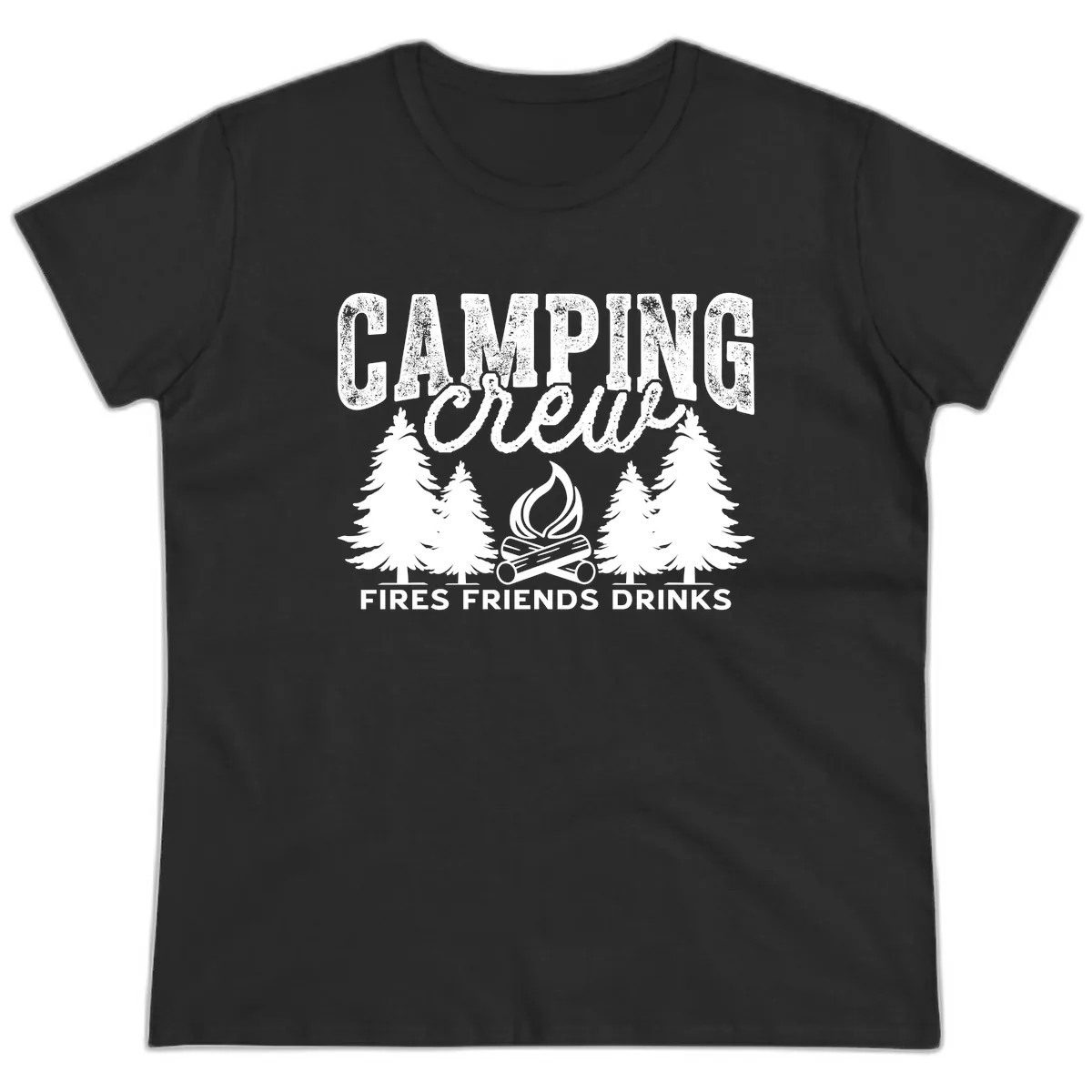 Camping Vibes Fires Friends Drinks Ladies Tee in Black