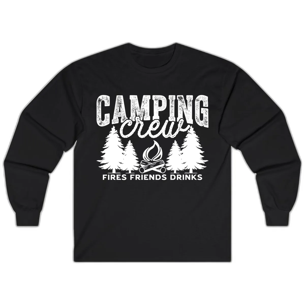 Camping Vibes Fires Friends Drinks Long Sleeve in Black
