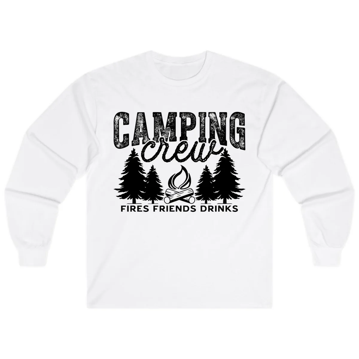 Camping Vibes Fires Friends Drinks Long Sleeve in White