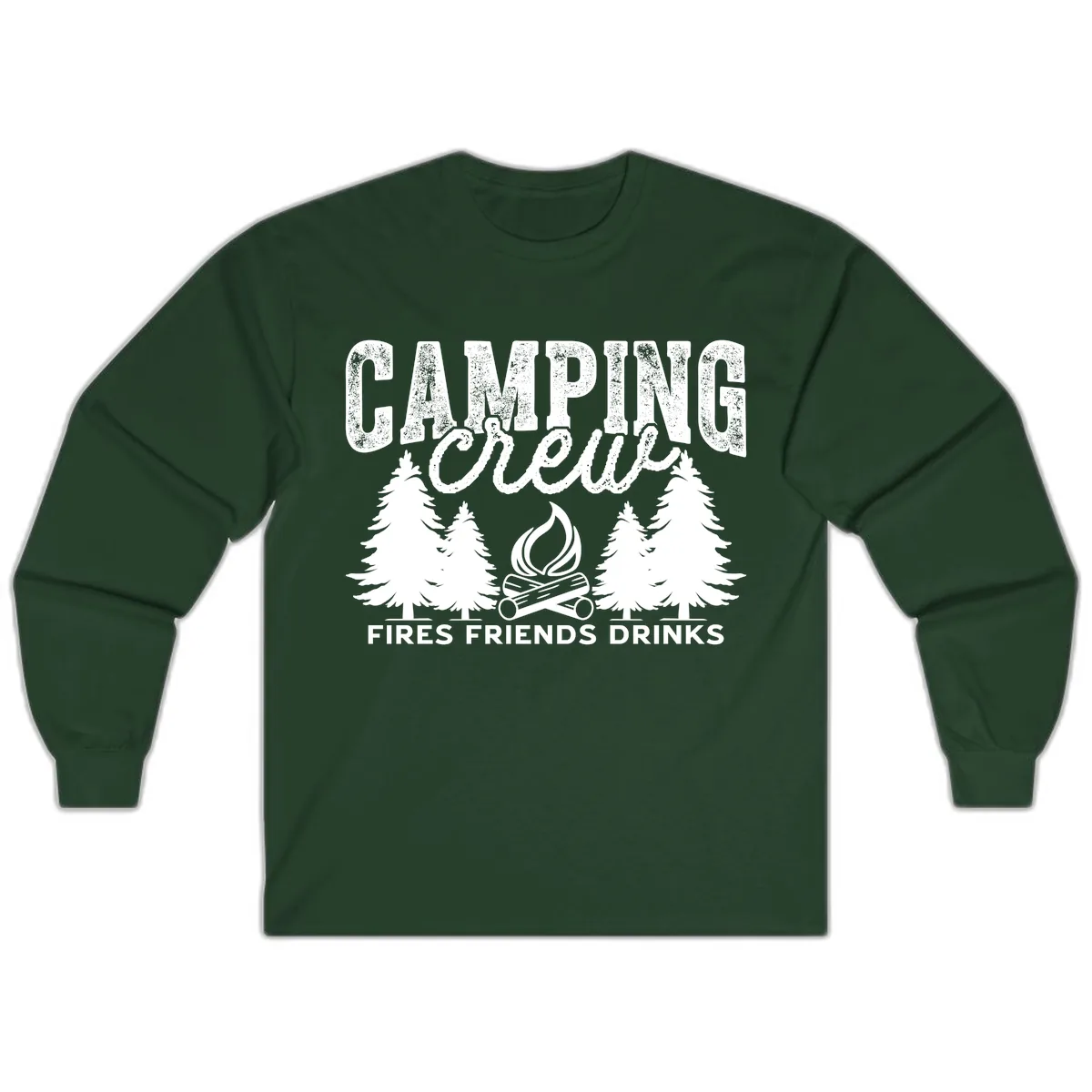 Camping Vibes Fires Friends Drinks Long Sleeve in Forest Green