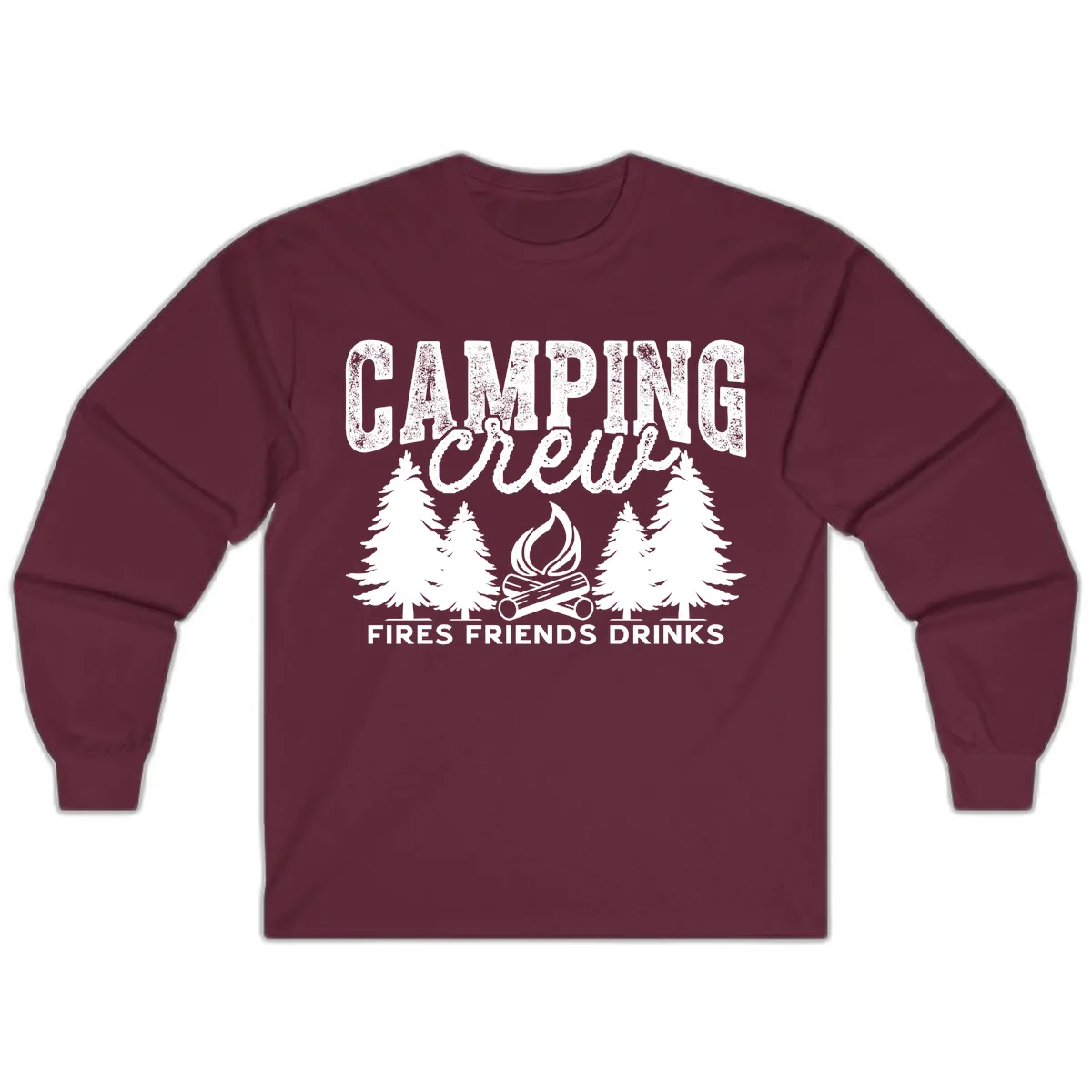 Camping Vibes Fires Friends Drinks Long Sleeve in Maroon