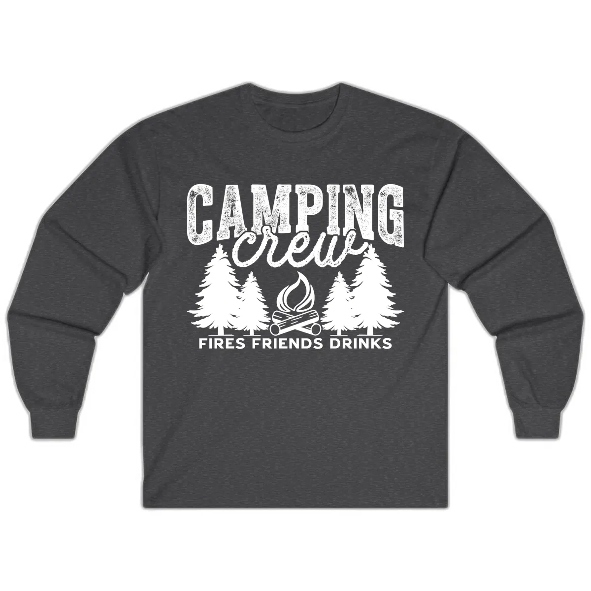 Camping Vibes Fires Friends Drinks Long Sleeve in Dark Heather