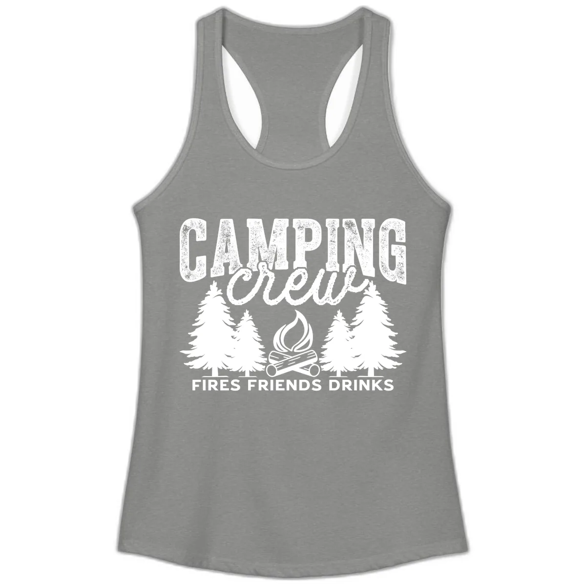 Camping Vibes Fires Friends Drinks Ladies Tank in Heather Grey