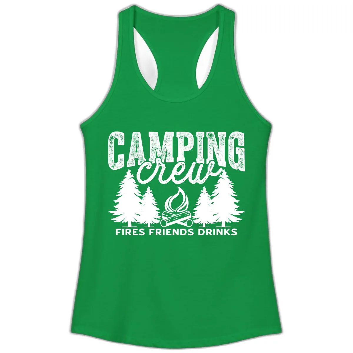 Camping Vibes Fires Friends Drinks Ladies Tank in Solid Kelly Green