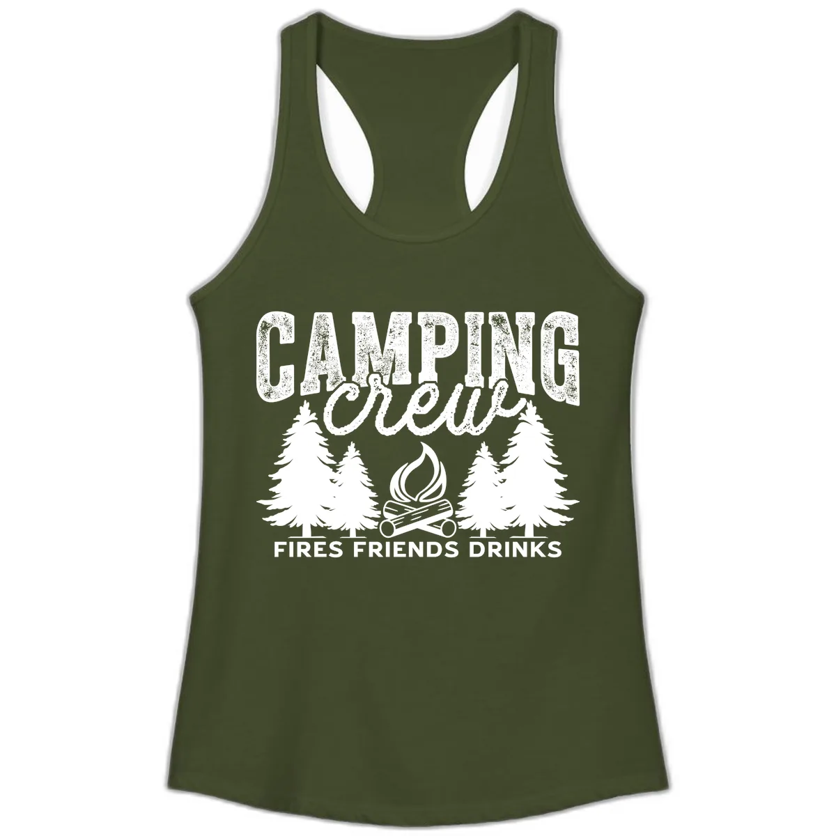 Camping Vibes Fires Friends Drinks Ladies Tank in Solid Military Green