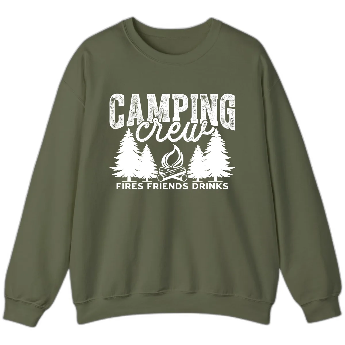 Camping Vibes Fires Friends Drinks Sweatshirt in Military Green