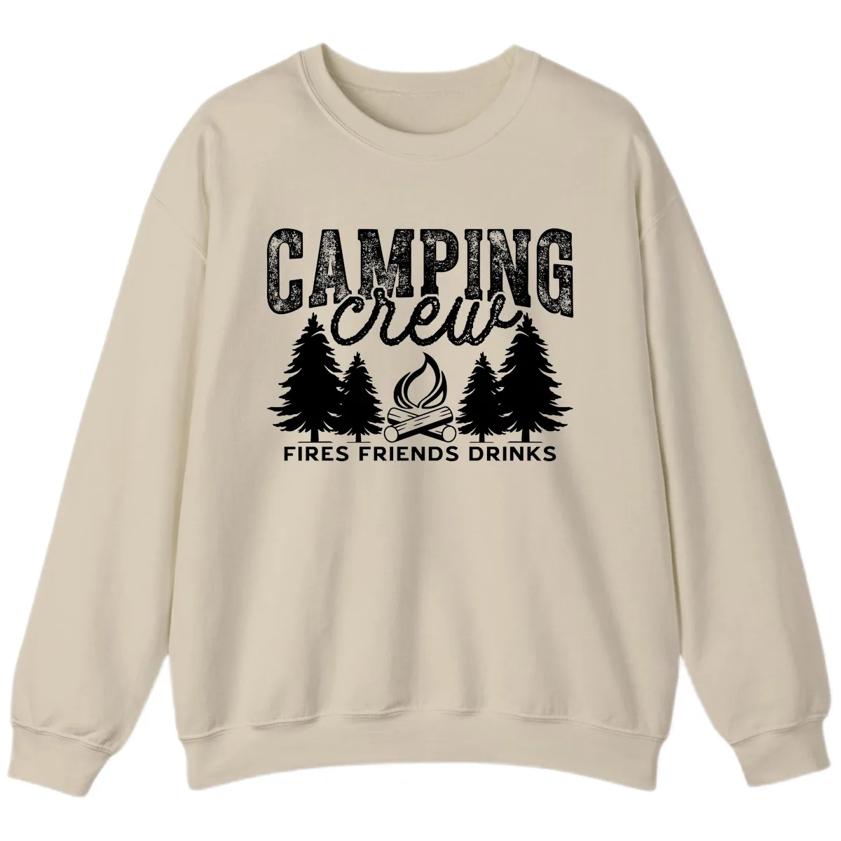 Camping Vibes Fires Friends Drinks Sweatshirt in Sand