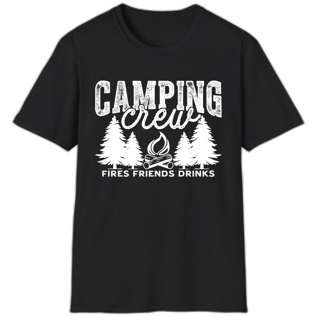 Camping Vibes Fires Friends Drinks T-Shirt in Black