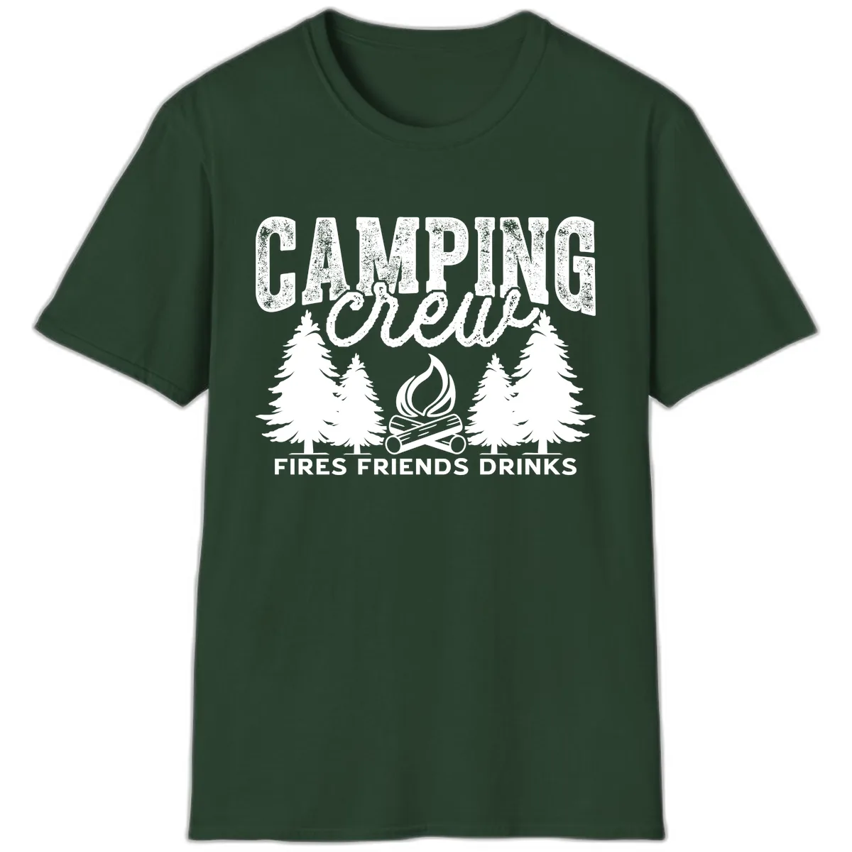 Camping Vibes Fires Friends Drinks T-Shirt in Forest Green
