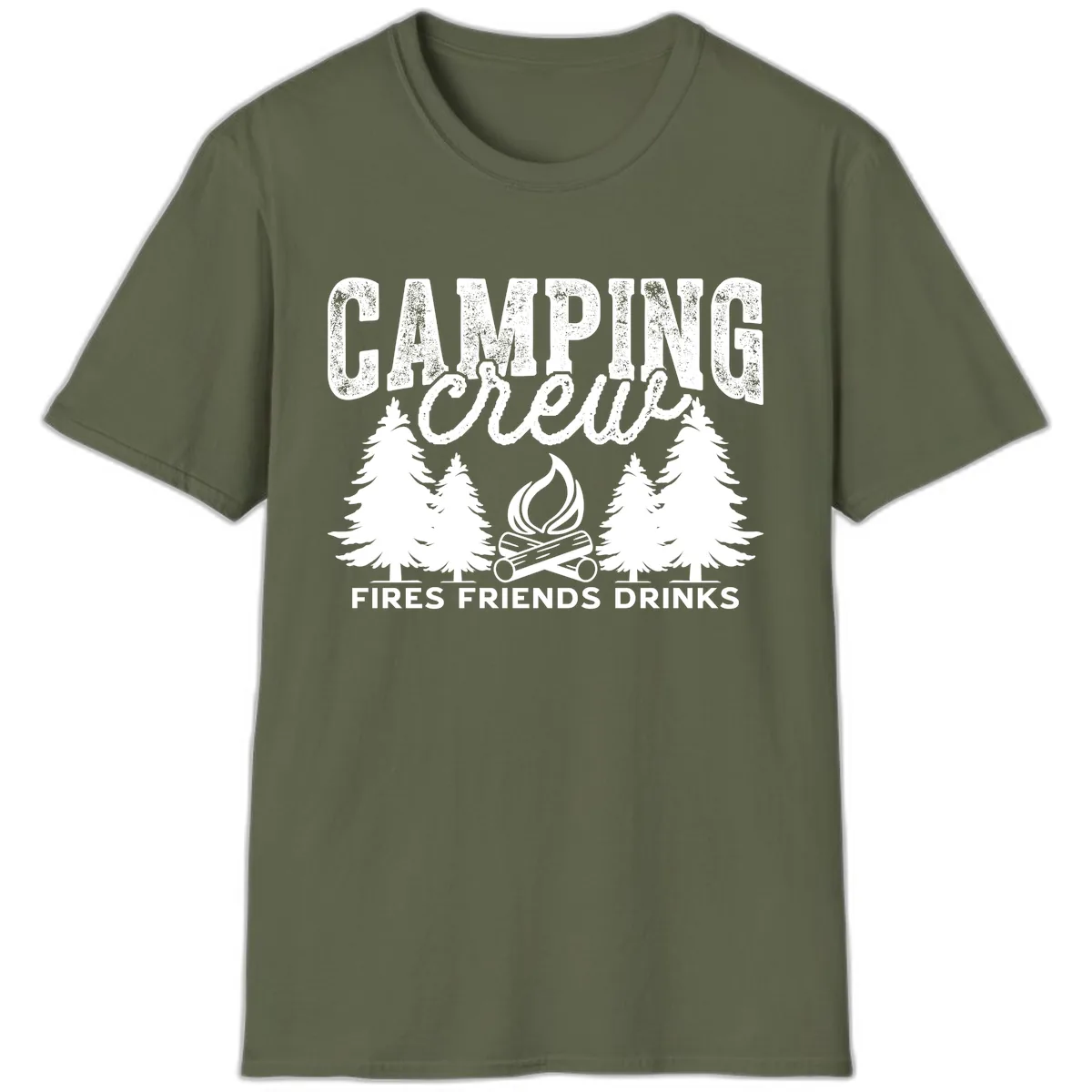 Camping Vibes Fires Friends Drinks T-Shirt in Military Green
