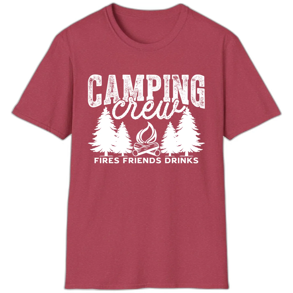 Camping Vibes Fires Friends Drinks T-Shirt in Heather Cardinal