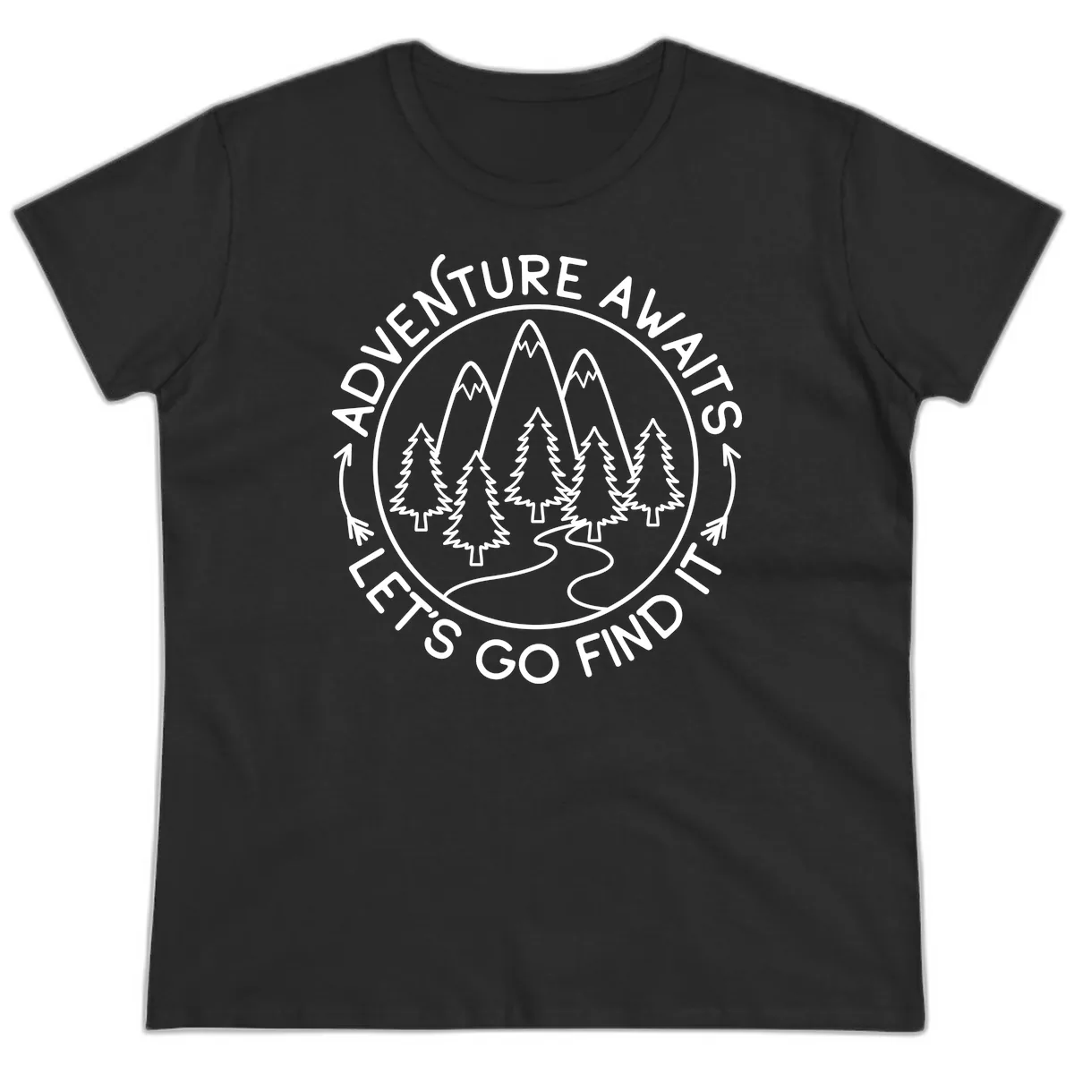 Adventure Awaits Let's Go Find It Ladies Tee in Black