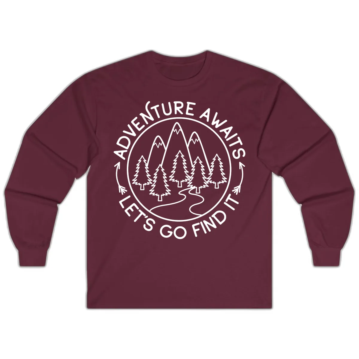 Adventure Awaits Let's Go Find It Long Sleeve in Maroon
